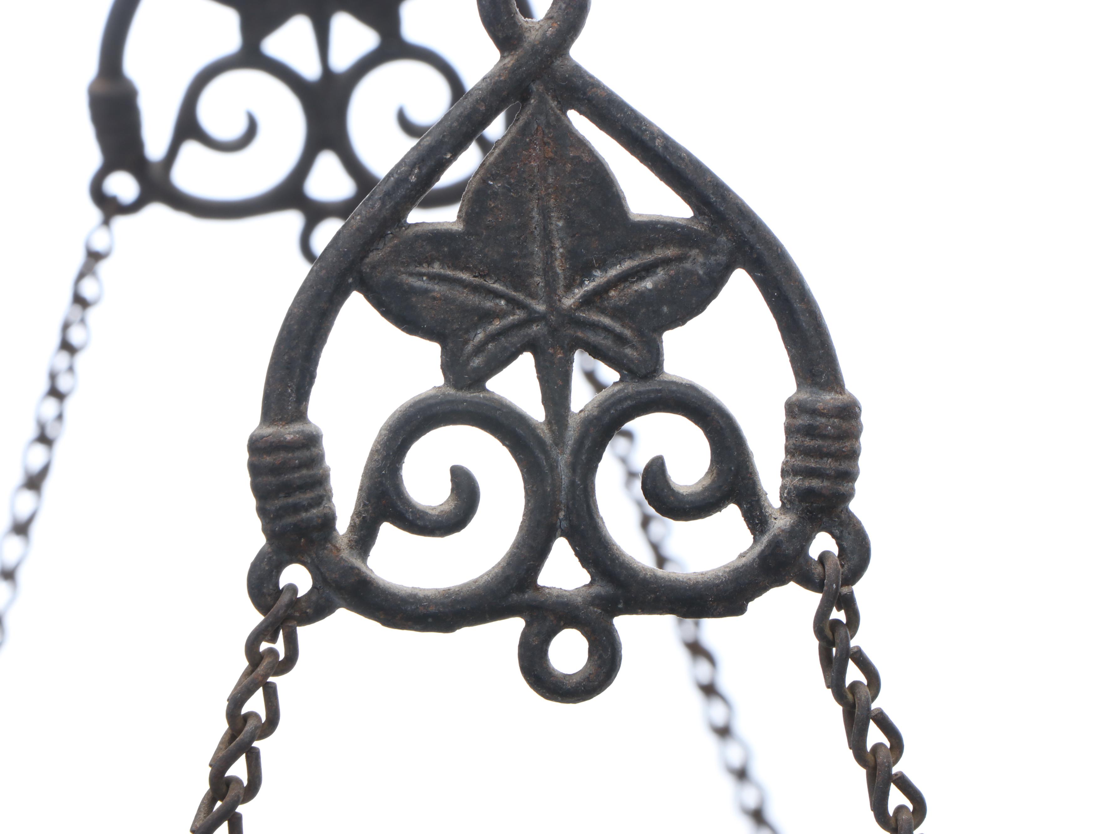 Bradley & Hubbard Pendant Pull Down Oil Lamp with Hand-Painted Glass Shade