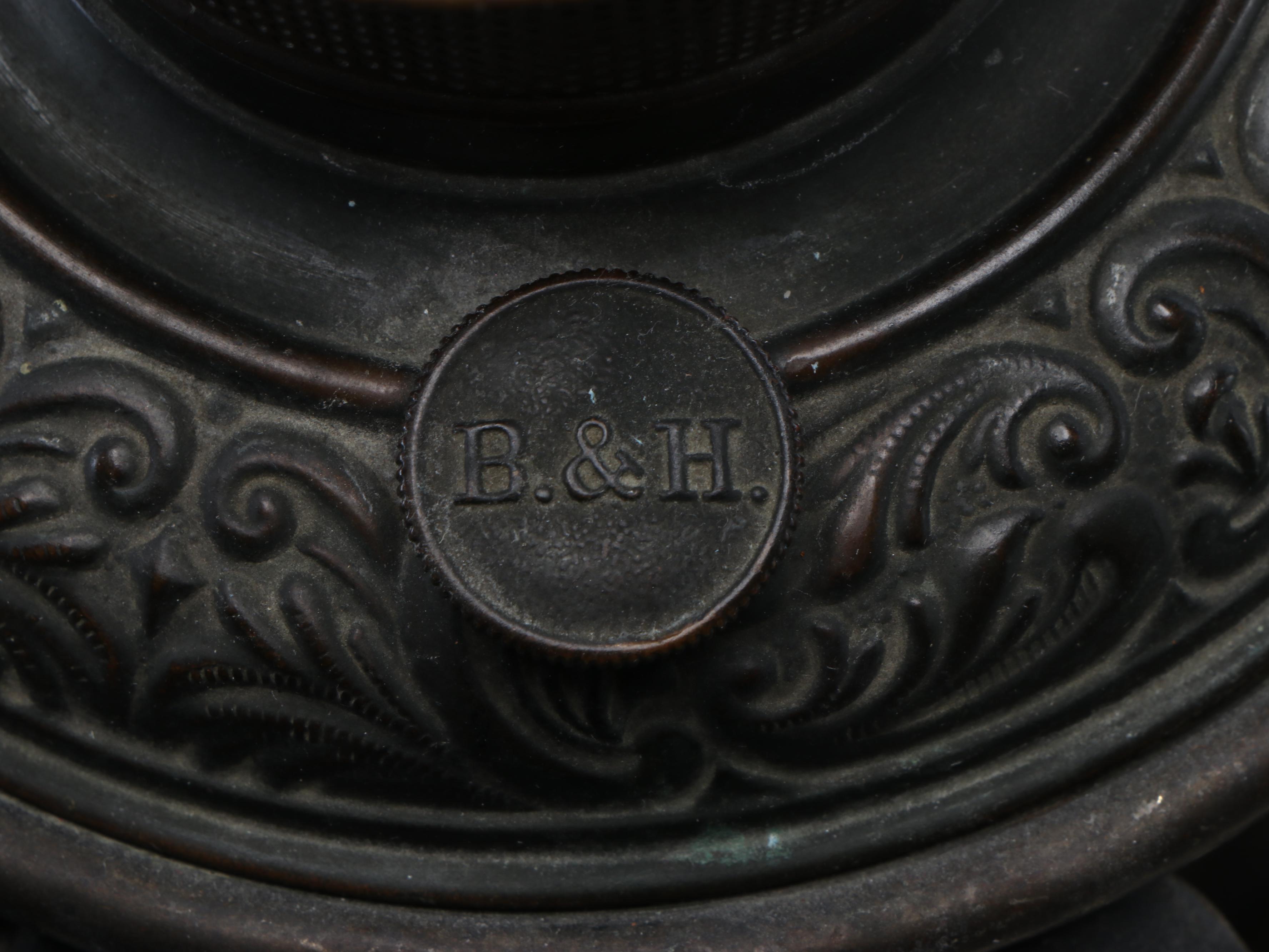 Bradley & Hubbard Pendant Pull Down Oil Lamp with Hand-Painted Glass Shade