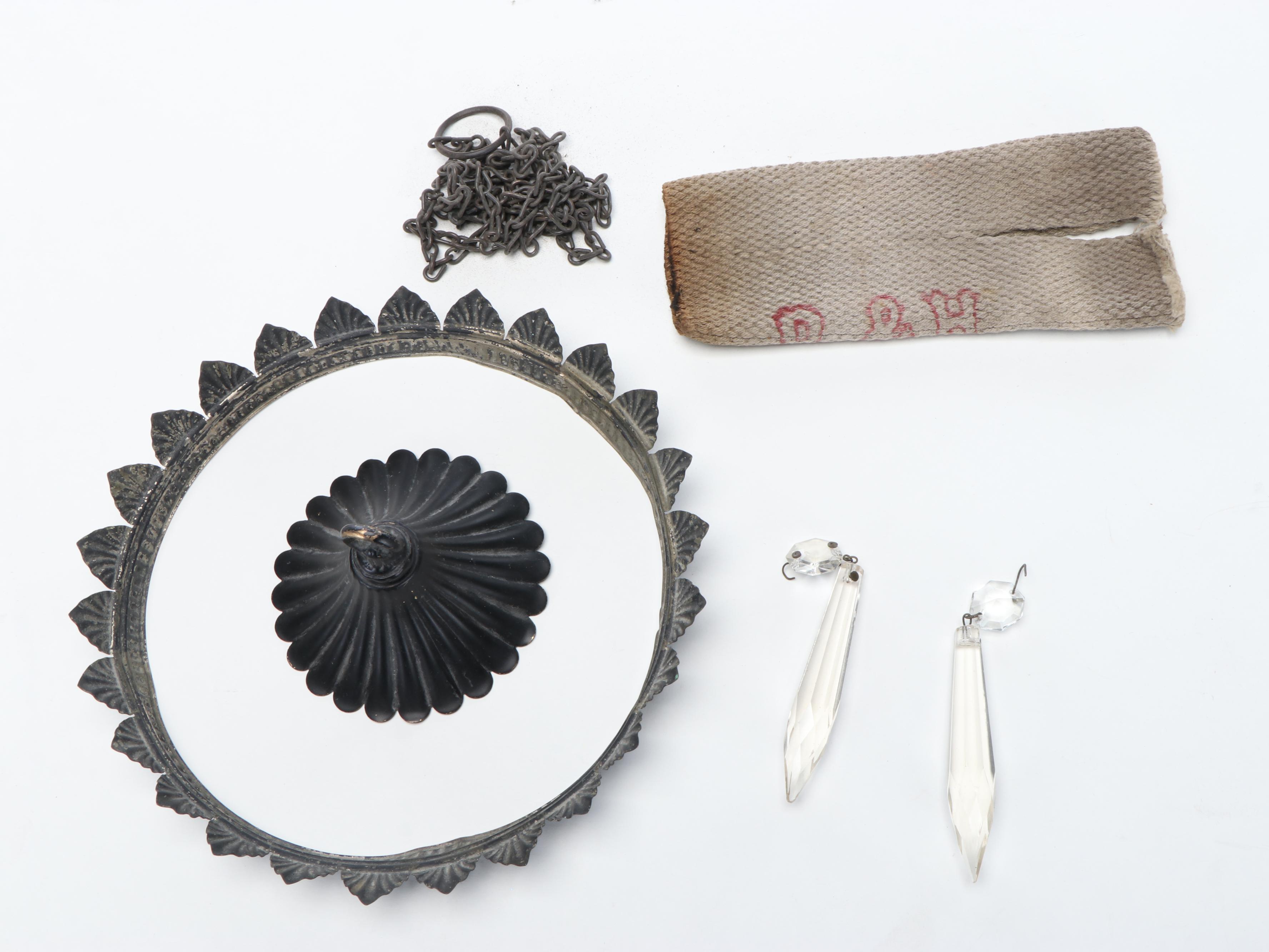 Bradley & Hubbard Pendant Pull Down Oil Lamp with Hand-Painted Glass Shade