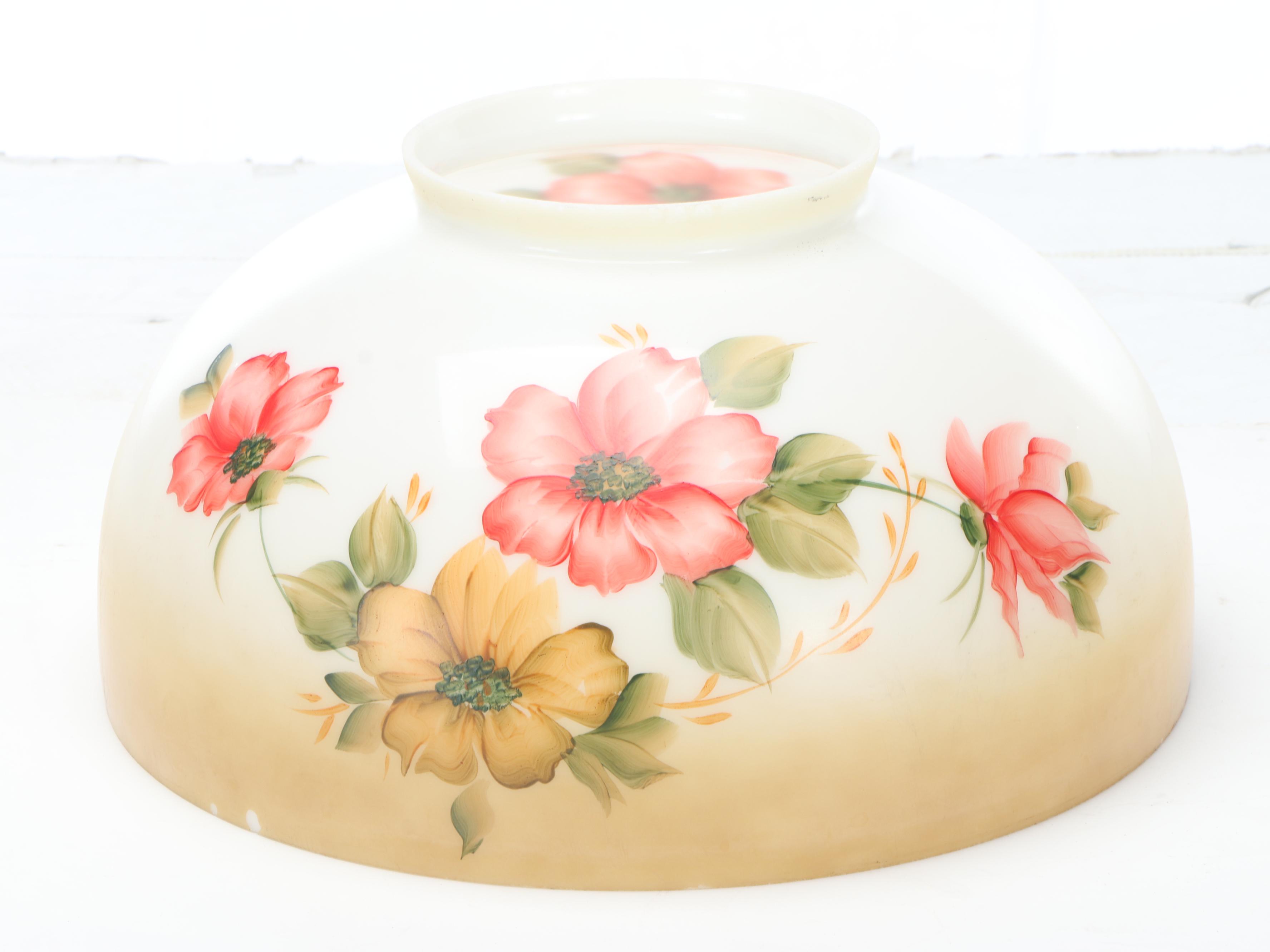 Bradley & Hubbard Pendant Pull Down Oil Lamp with Hand-Painted Glass Shade