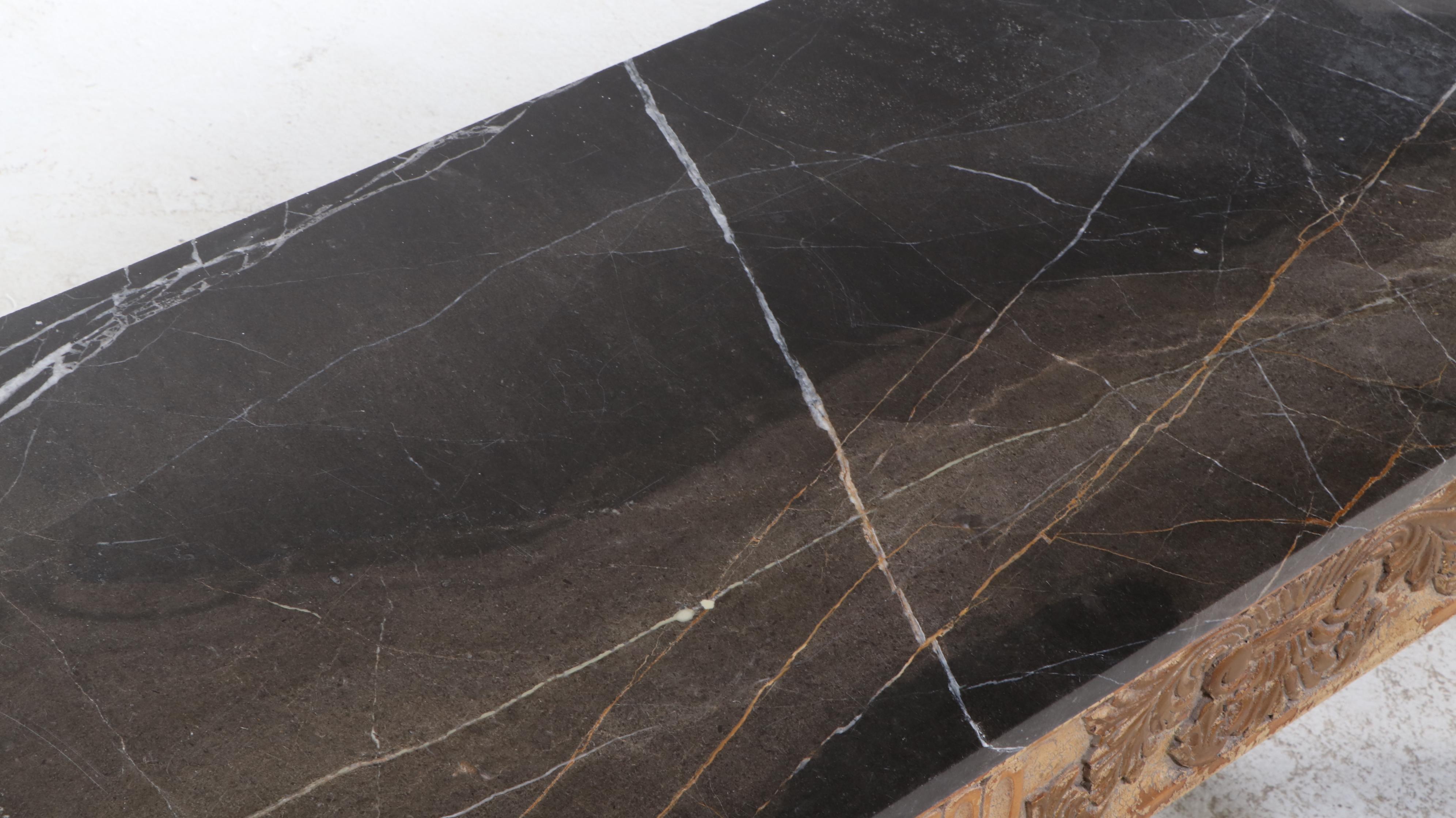 French Style Carved Wood Marble Top Console Table