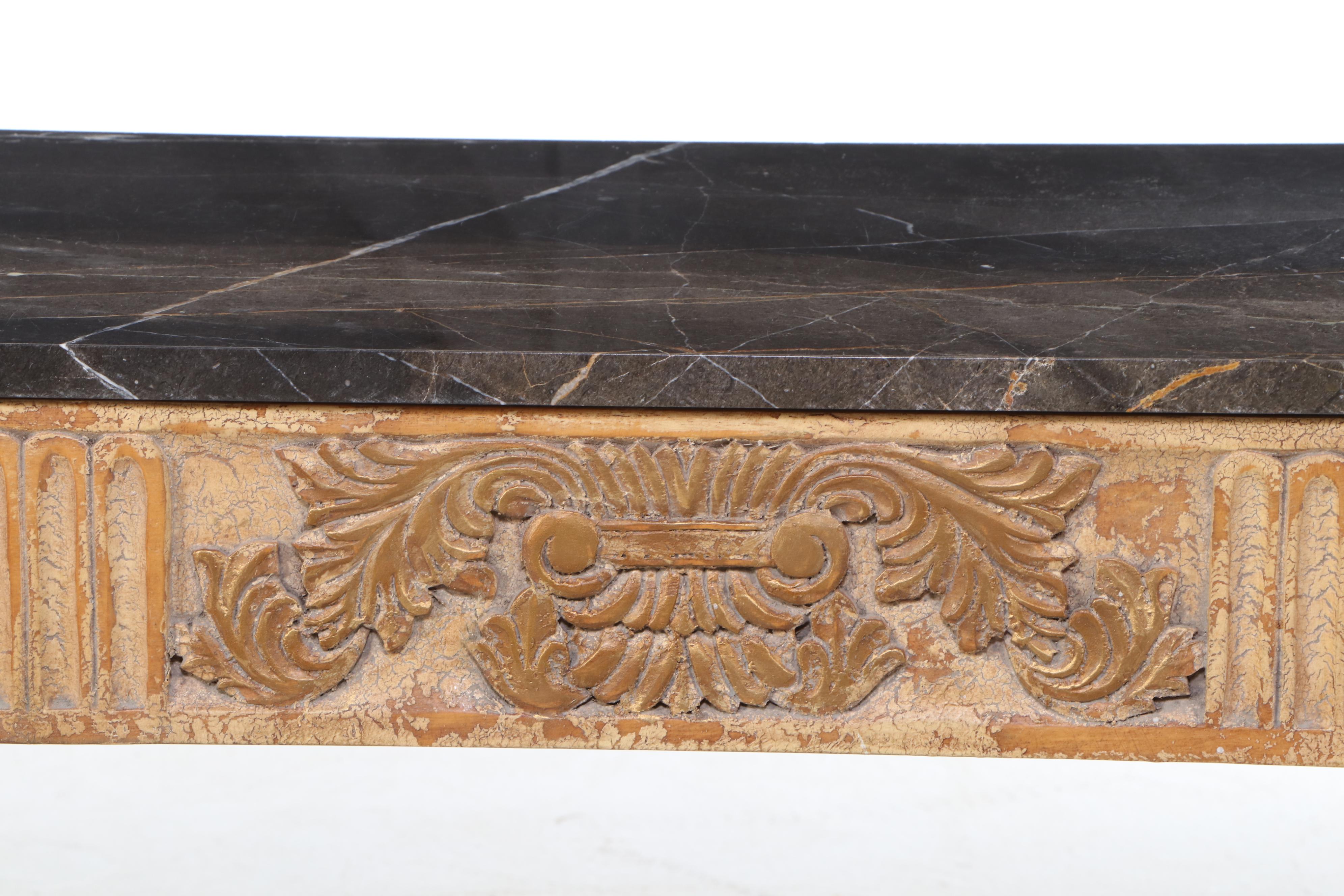 French Style Carved Wood Marble Top Console Table