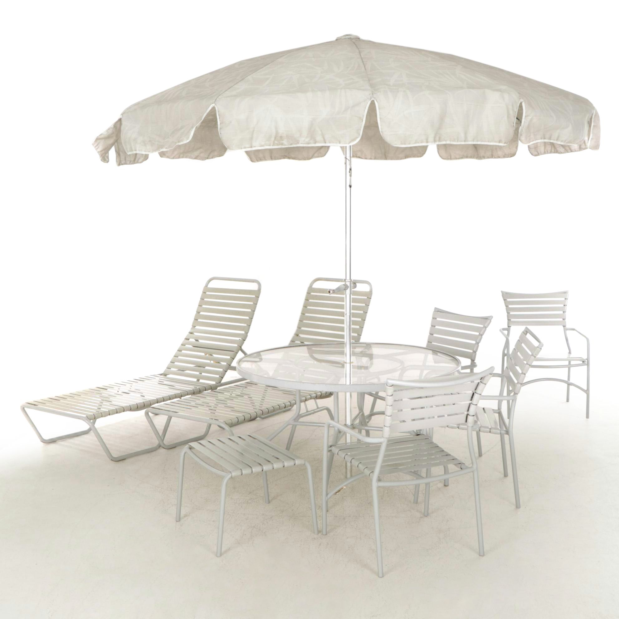 Tropitone Patio Furniture with Dining Table, Chairs, Umbrella, and Lounge Chairs