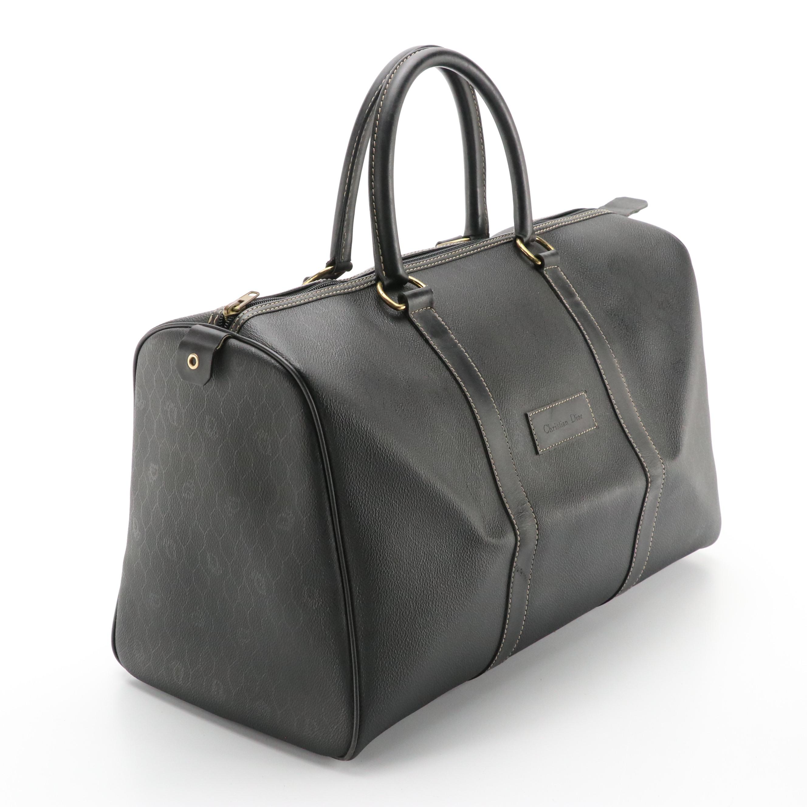 Christian Dior Boston Travel Bag in Honeycomb Coated Canvas with Leather Trim