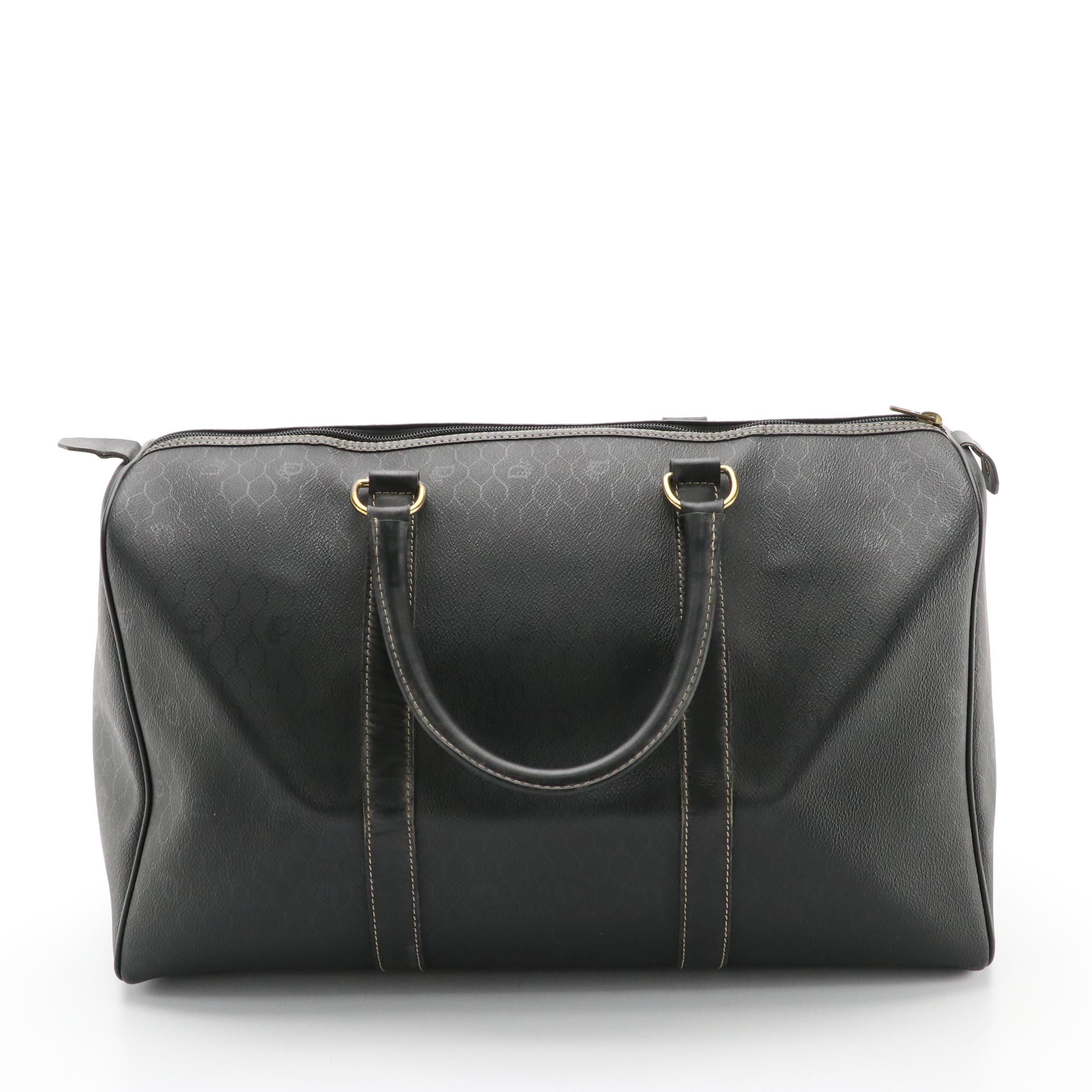 Christian Dior Boston Travel Bag in Honeycomb Coated Canvas with Leather Trim