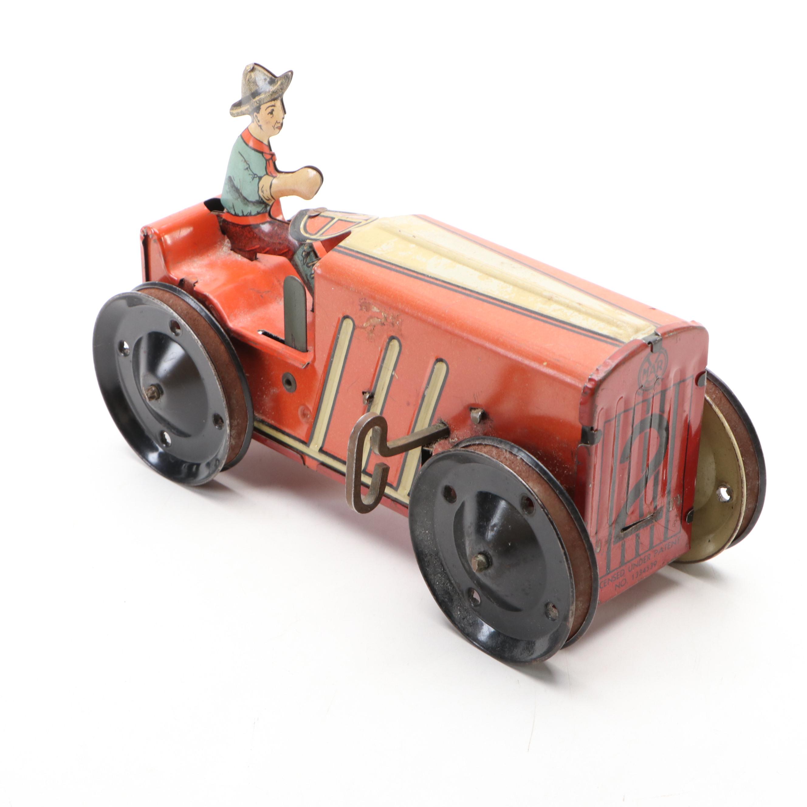Louis Marx Tin Lithograph Wind-up Toy Tractor, Mid-20th Century