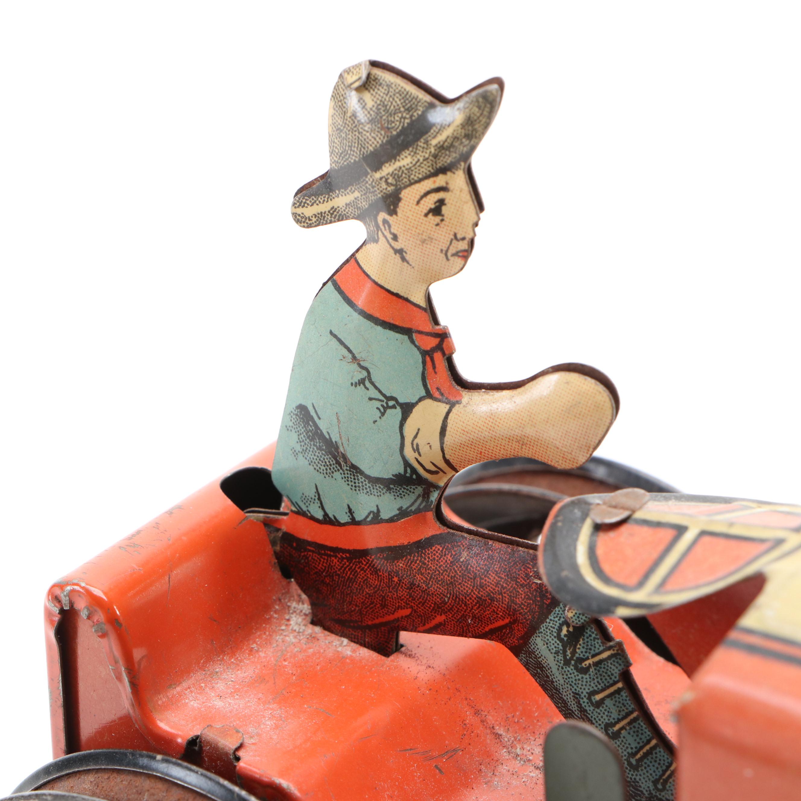 Louis Marx Tin Lithograph Wind-up Toy Tractor, Mid-20th Century