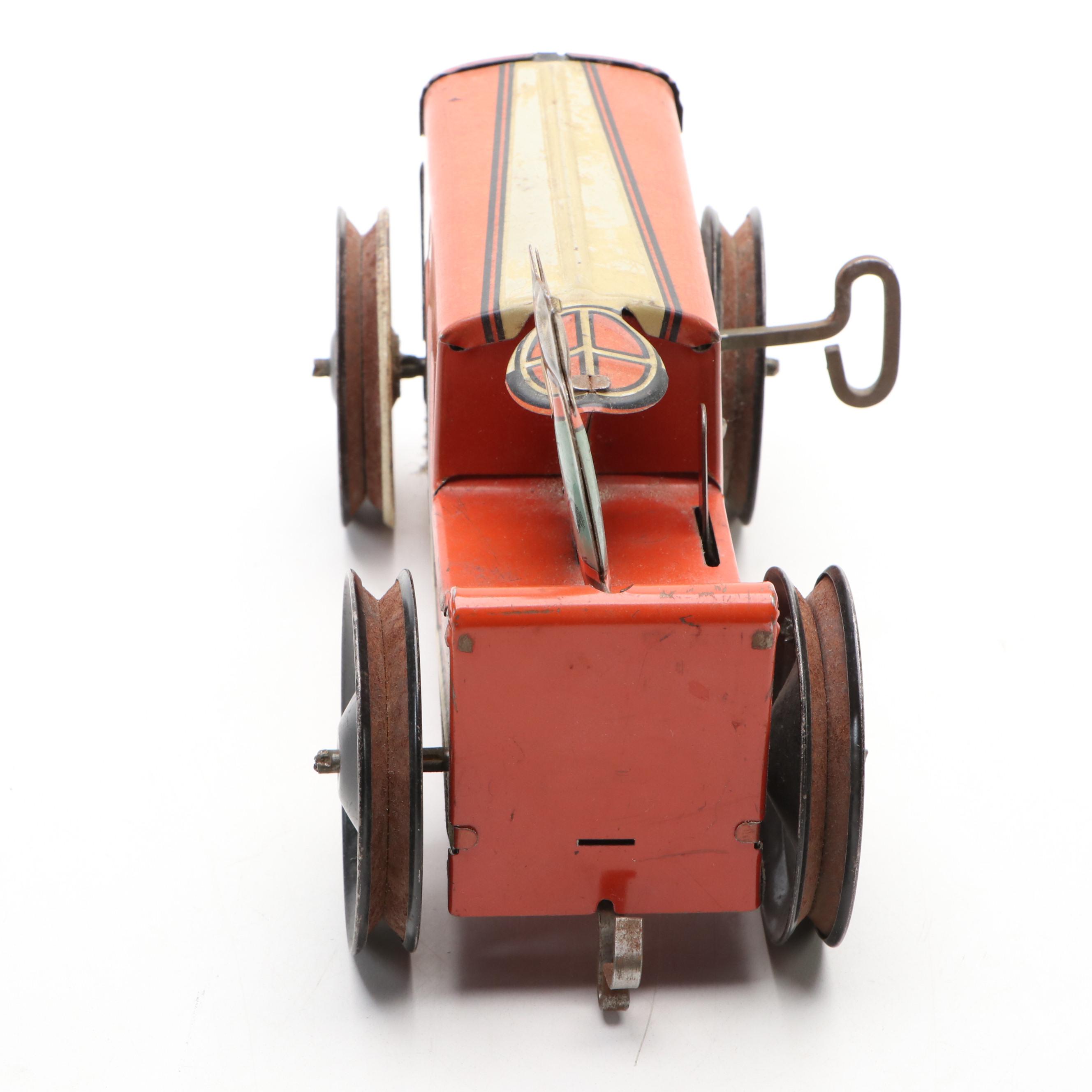 Louis Marx Tin Lithograph Wind-up Toy Tractor, Mid-20th Century