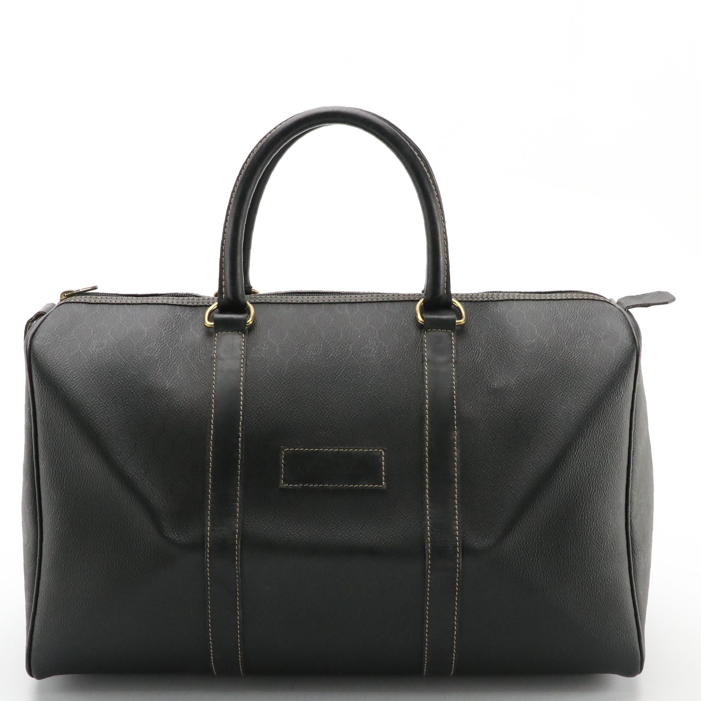 Christian Dior Boston Travel Bag in Honeycomb Coated Canvas with Leather Trim