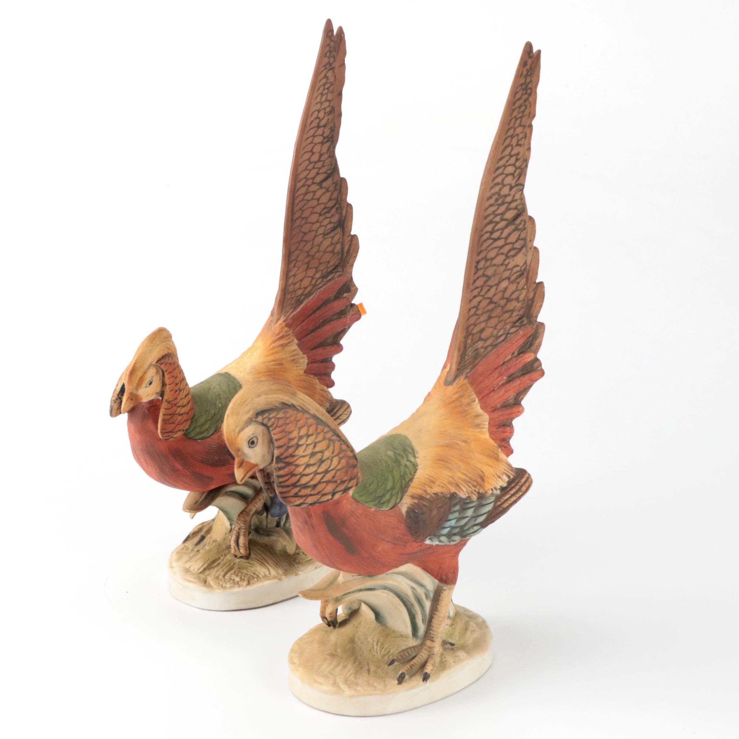 Hand-Painted Lefton Golden Pheasant Ceramic Figures, Matched Pair