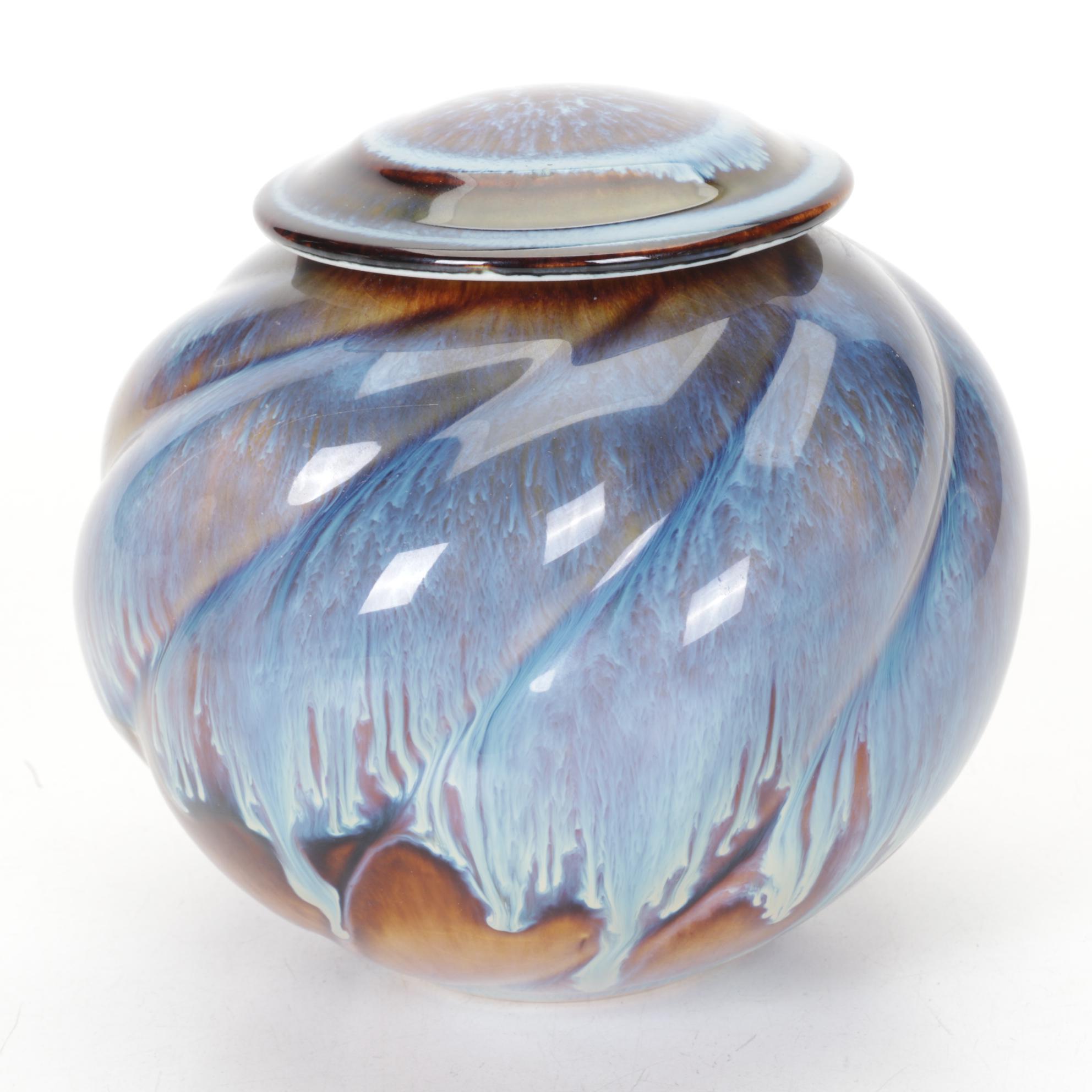 Bill Campbell Style Wheel-Thrown Swirl Drip Glaze Cookie Jar