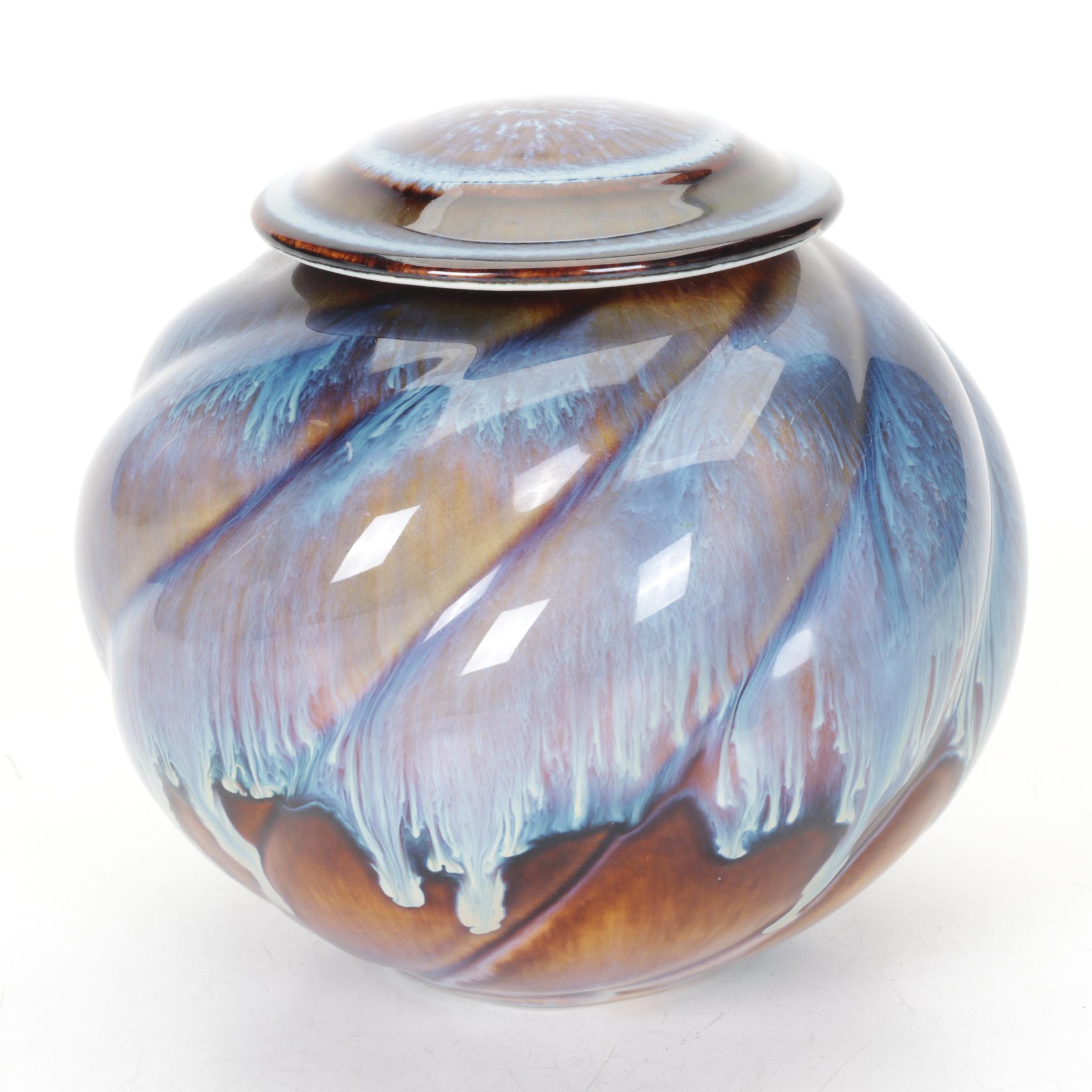 Bill Campbell Style Wheel-Thrown Swirl Drip Glaze Cookie Jar