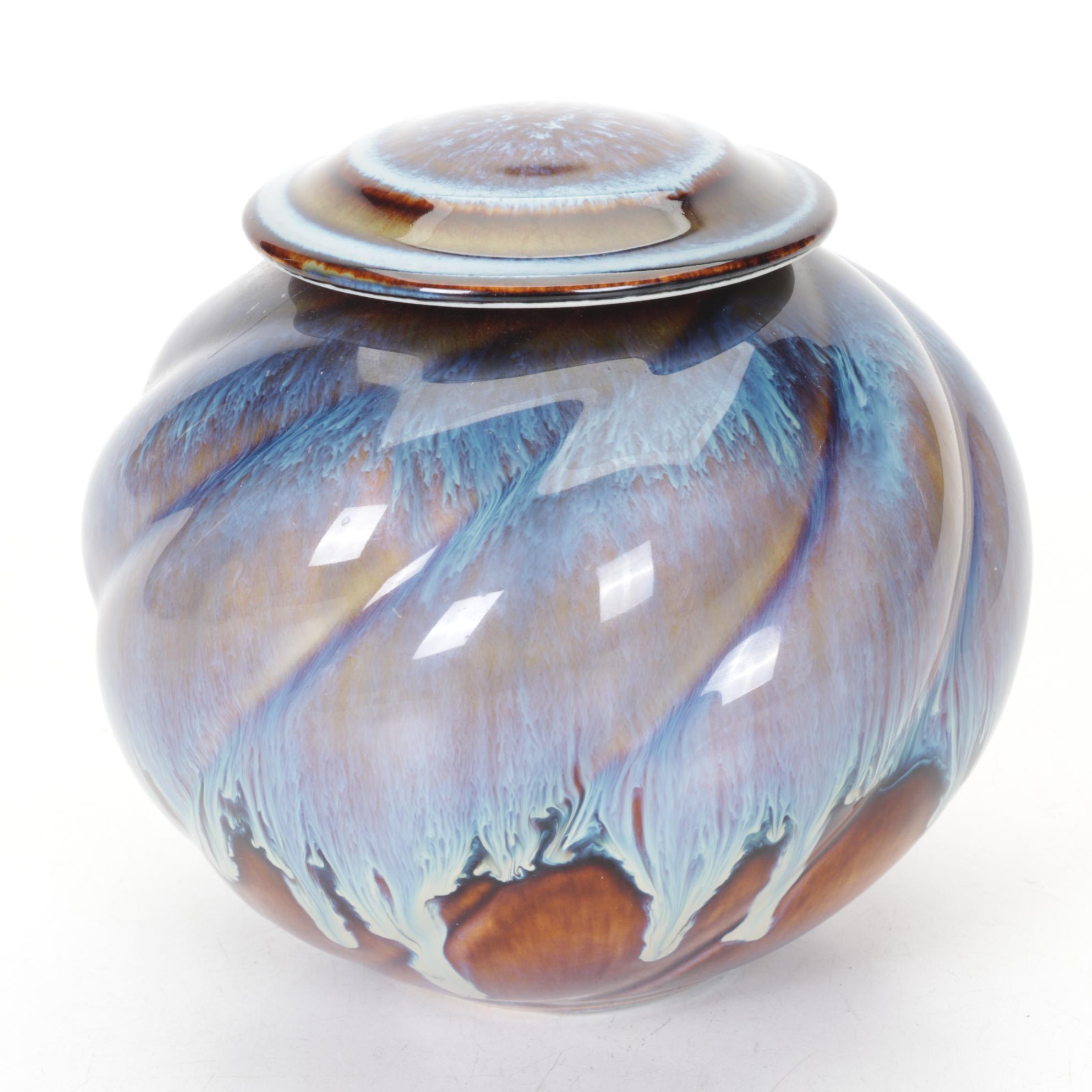 Bill Campbell Style Wheel-Thrown Swirl Drip Glaze Cookie Jar