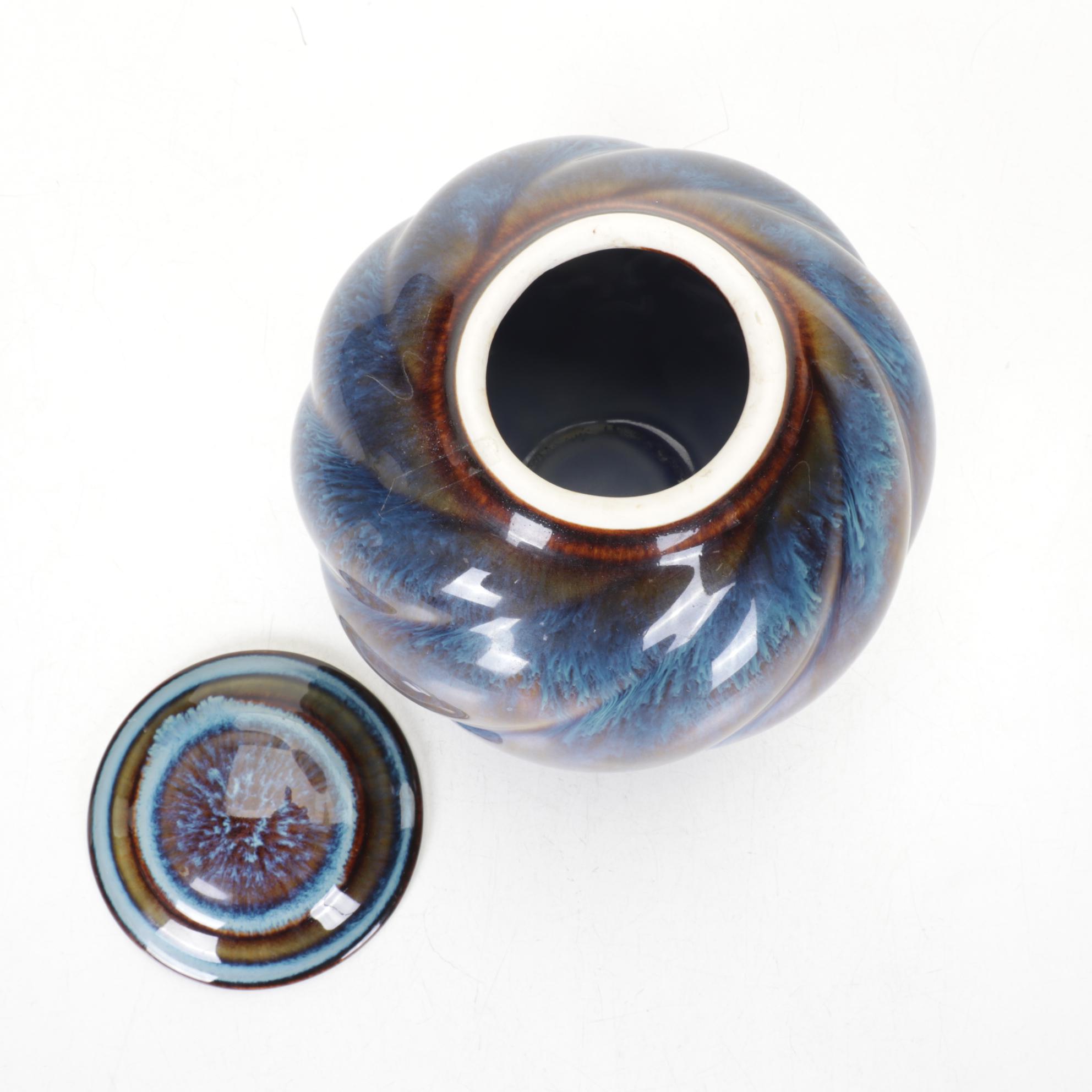 Bill Campbell Style Wheel-Thrown Swirl Drip Glaze Cookie Jar