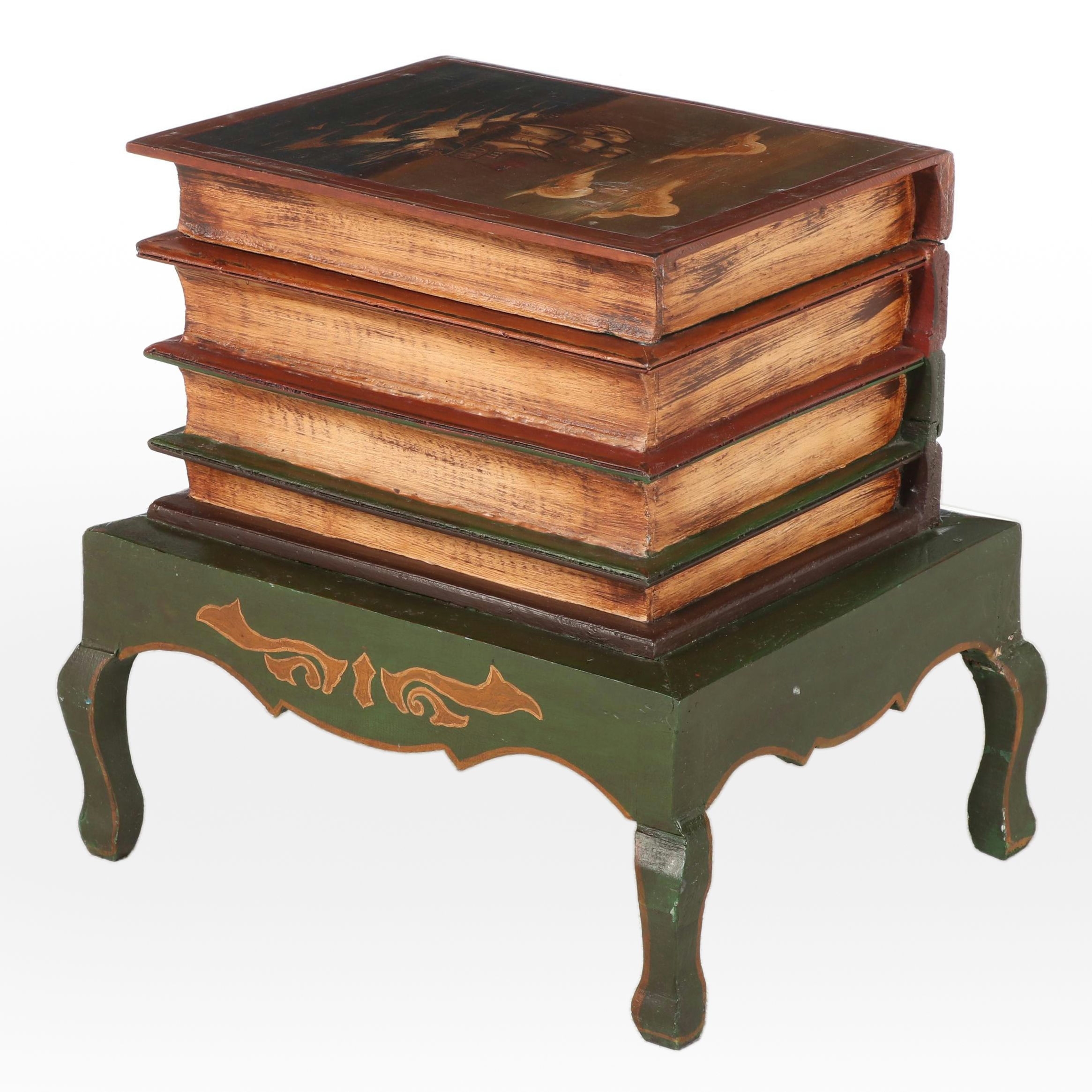 Paint-Decorated "Stacked Books" Lift-Top Side Table
