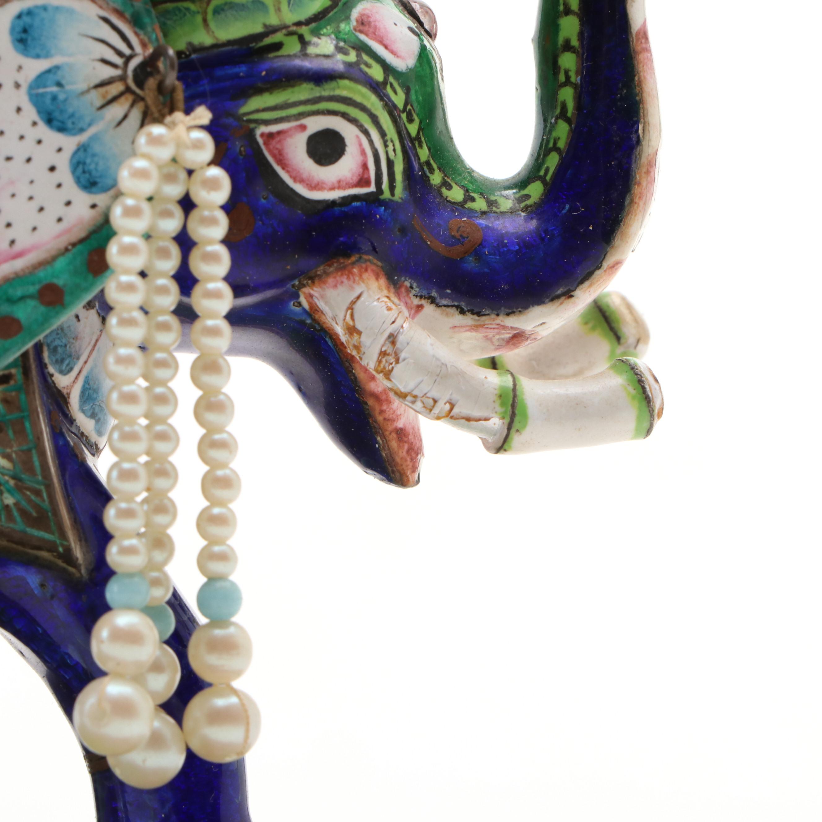 Indian Silver and Enamel Elephant with Howdah and Riders Figural Group