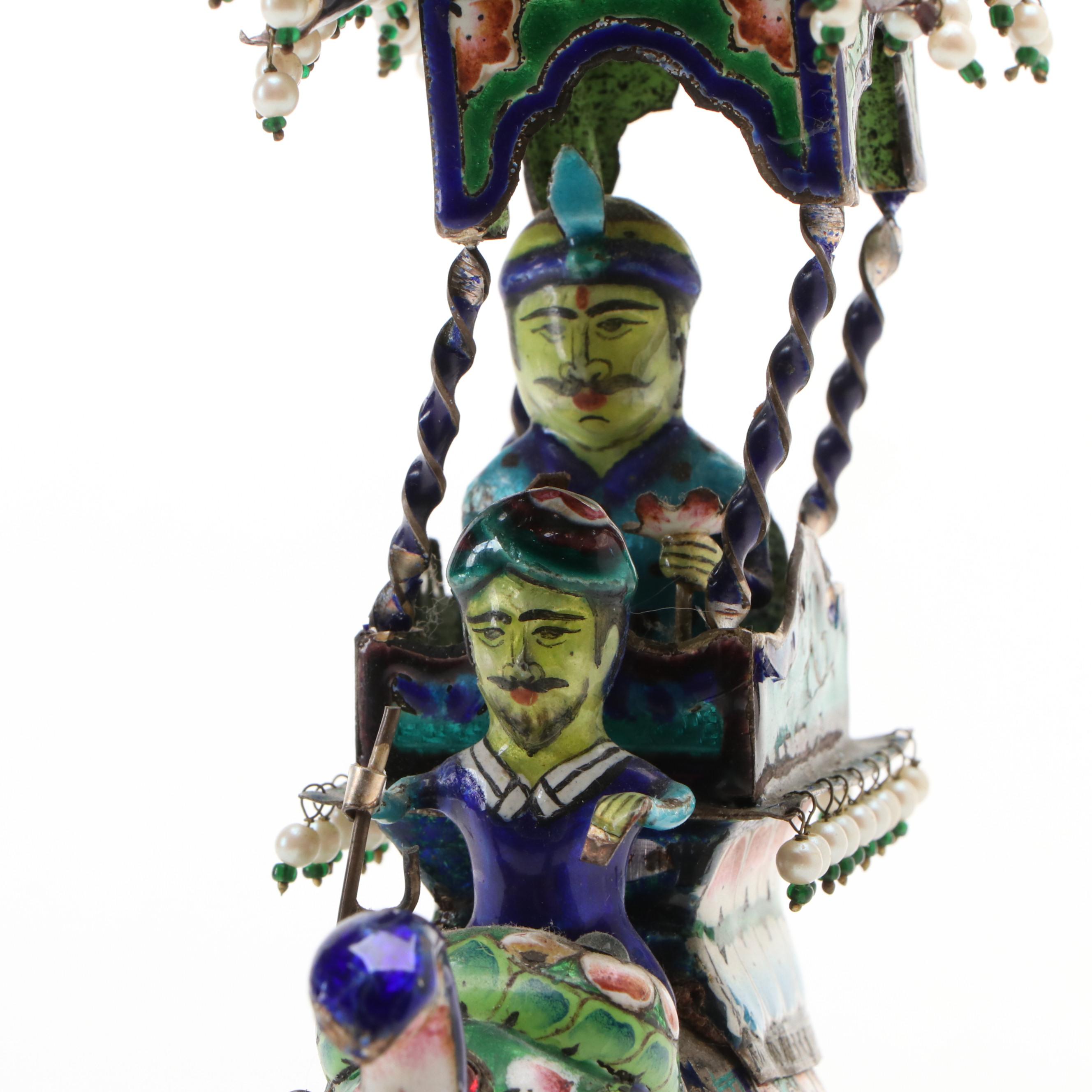 Indian Silver and Enamel Elephant with Howdah and Riders Figural Group