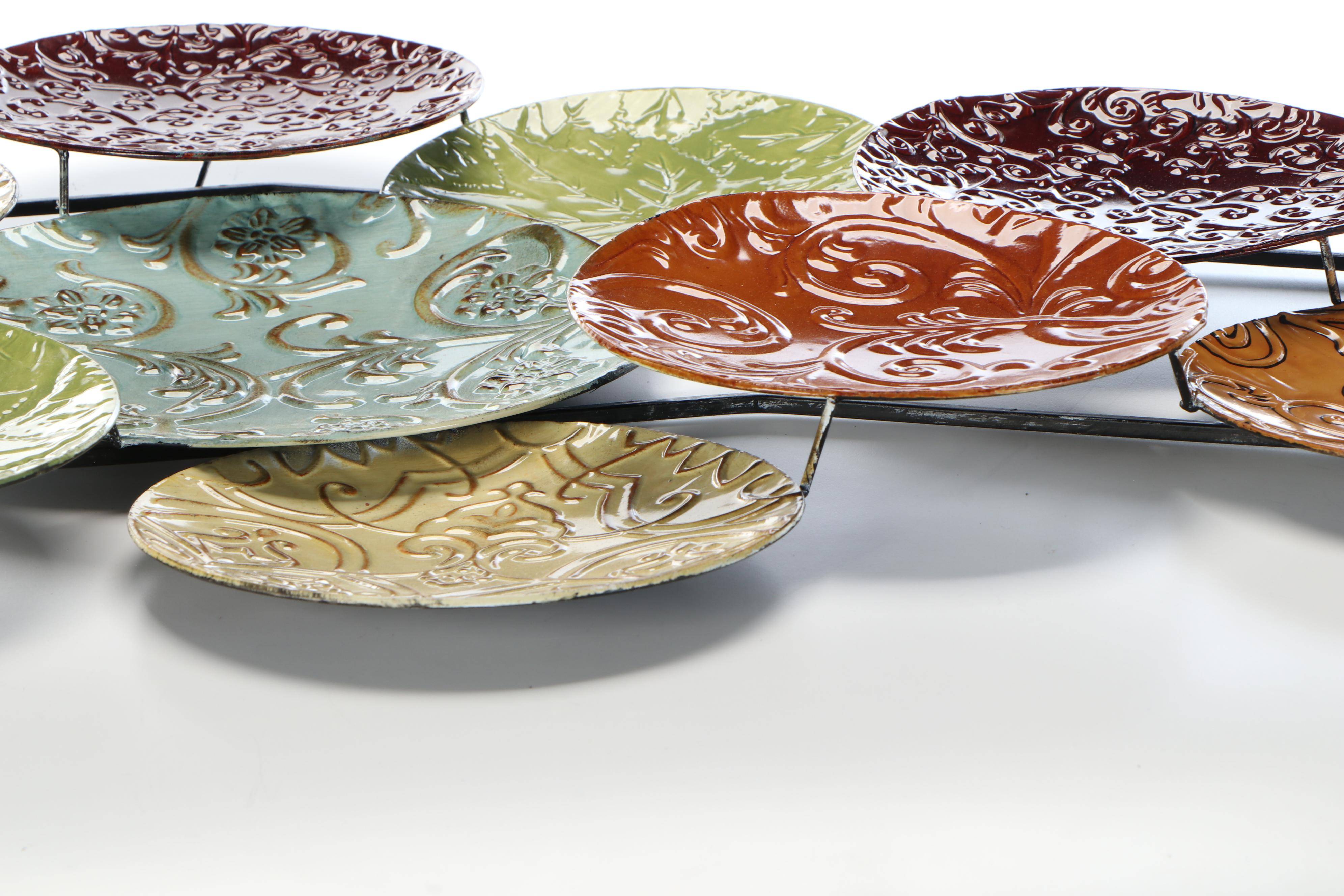 Contemporary Embossed Texture Metal Plates Wall Hanging