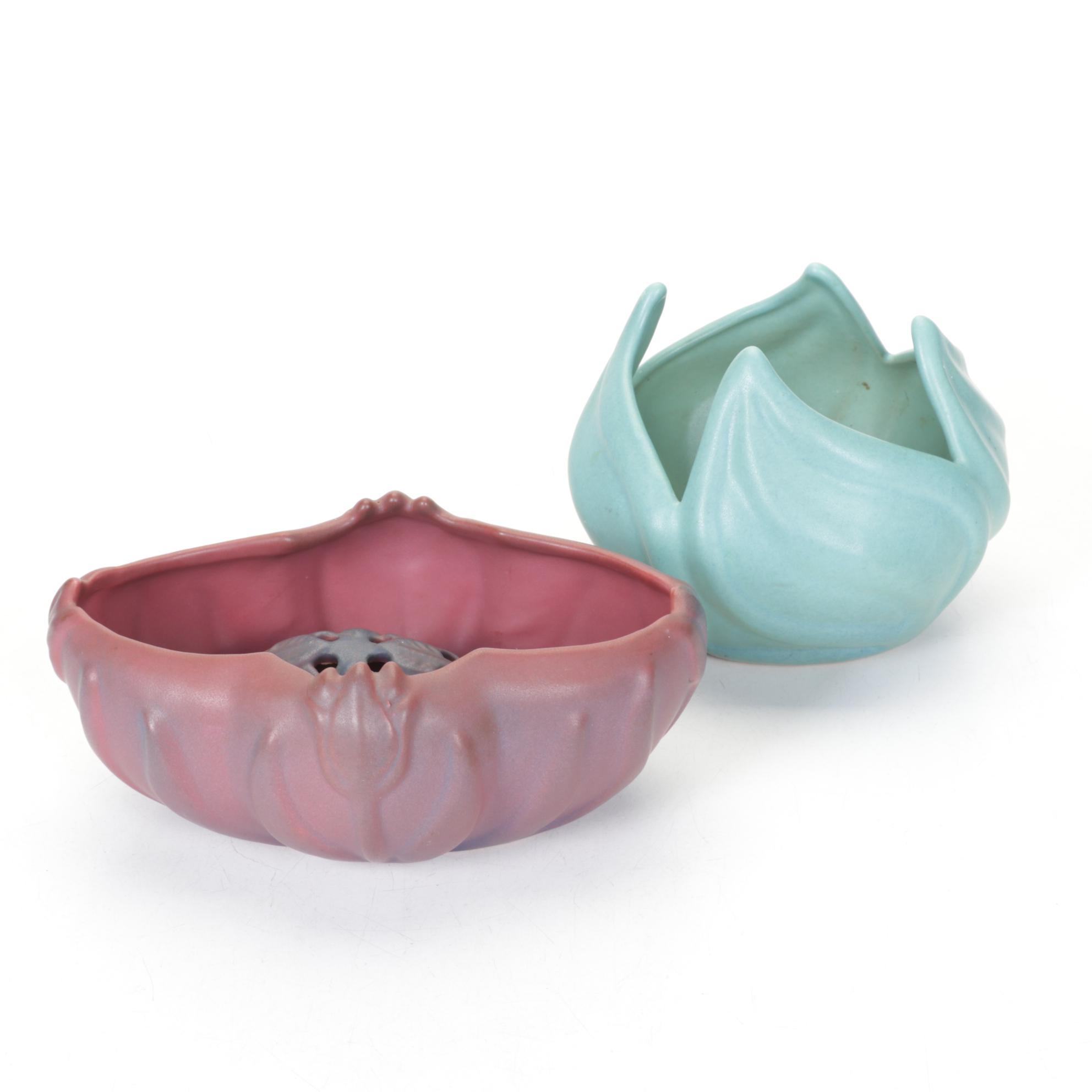 Van Briggle Pottery "Tulip" Bowl With Matching Flower Frog and Turquoise Bowl