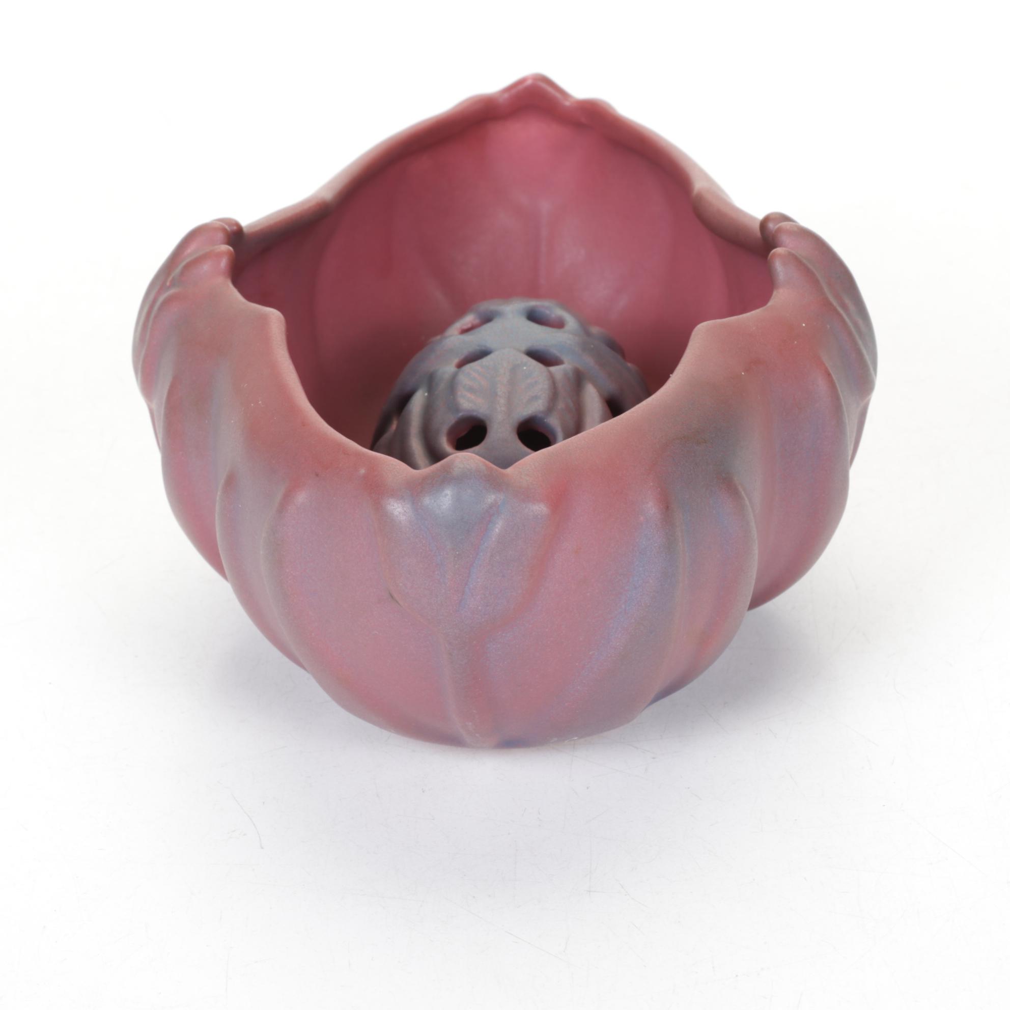 Van Briggle Pottery "Tulip" Bowl With Matching Flower Frog and Turquoise Bowl