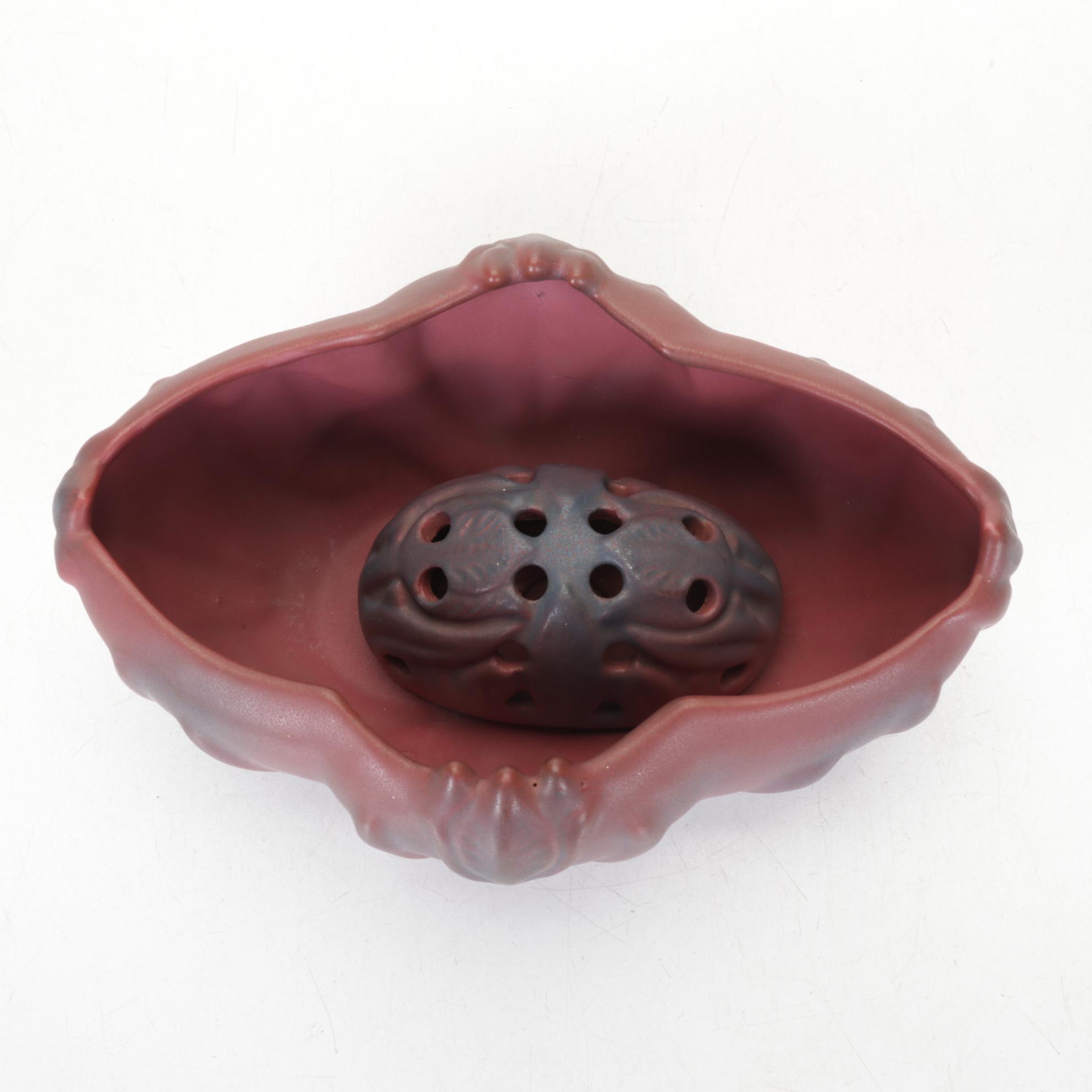 Van Briggle Pottery "Tulip" Bowl With Matching Flower Frog and Turquoise Bowl