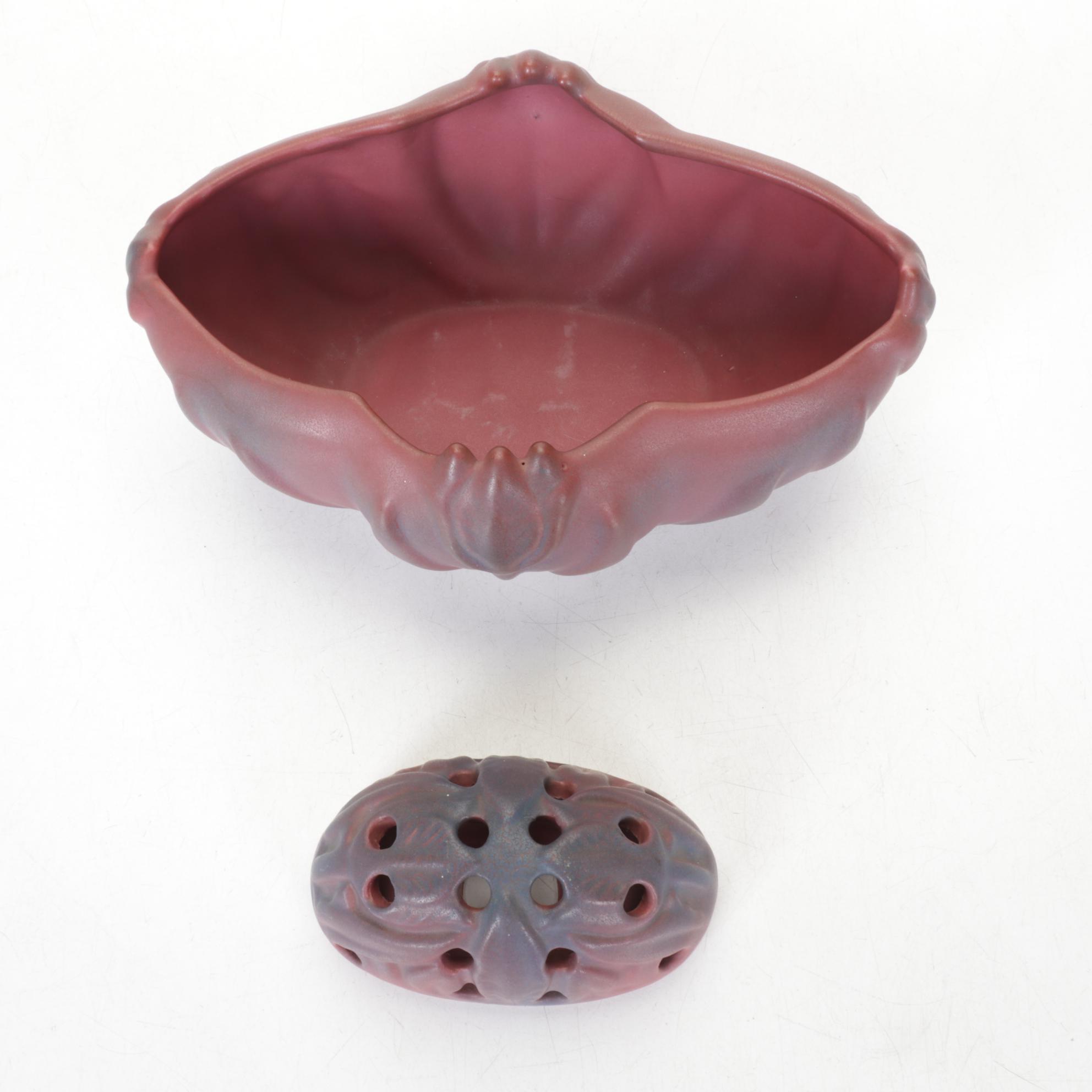 Van Briggle Pottery "Tulip" Bowl With Matching Flower Frog and Turquoise Bowl