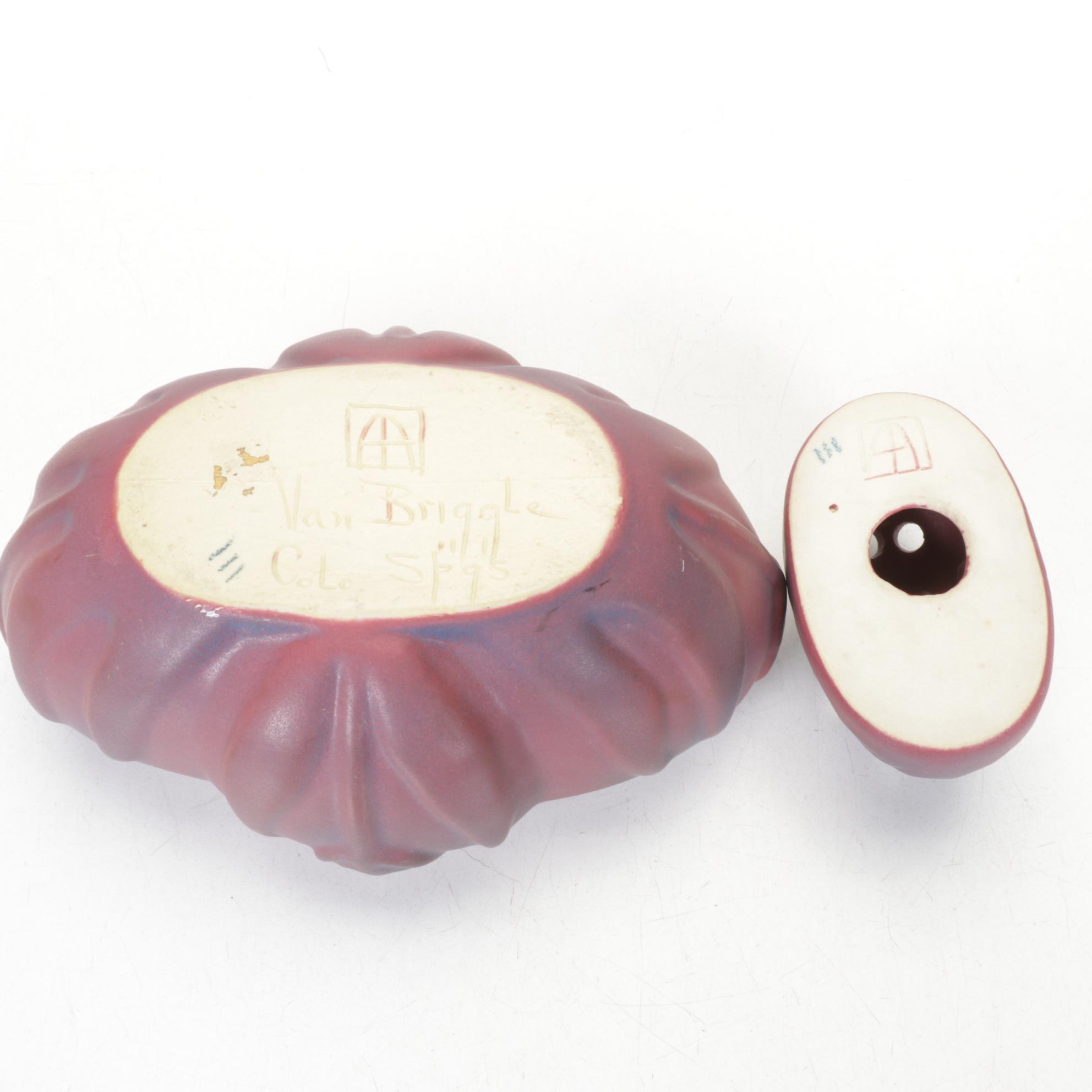 Van Briggle Pottery "Tulip" Bowl With Matching Flower Frog and Turquoise Bowl