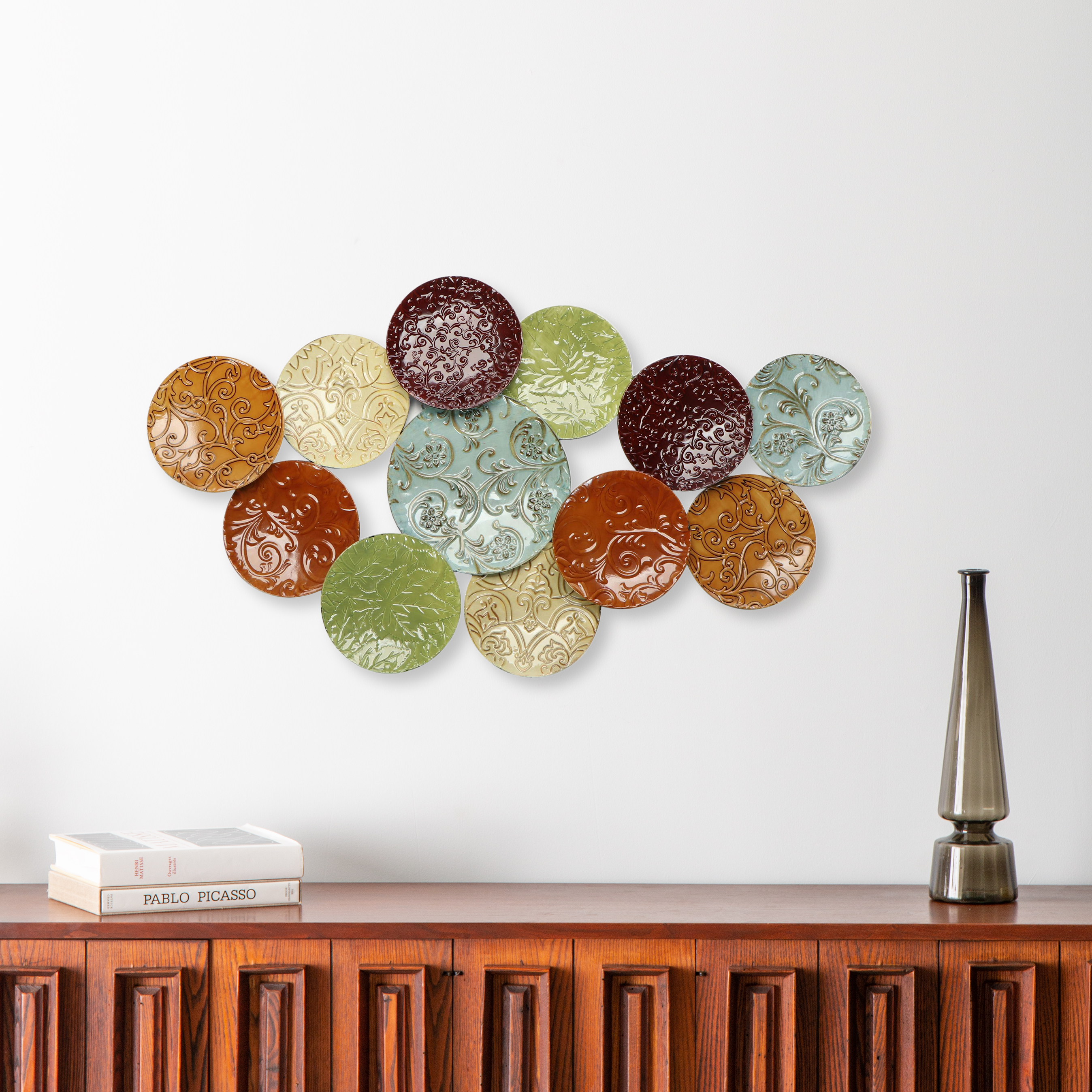 Contemporary Embossed Texture Metal Plates Wall Hanging