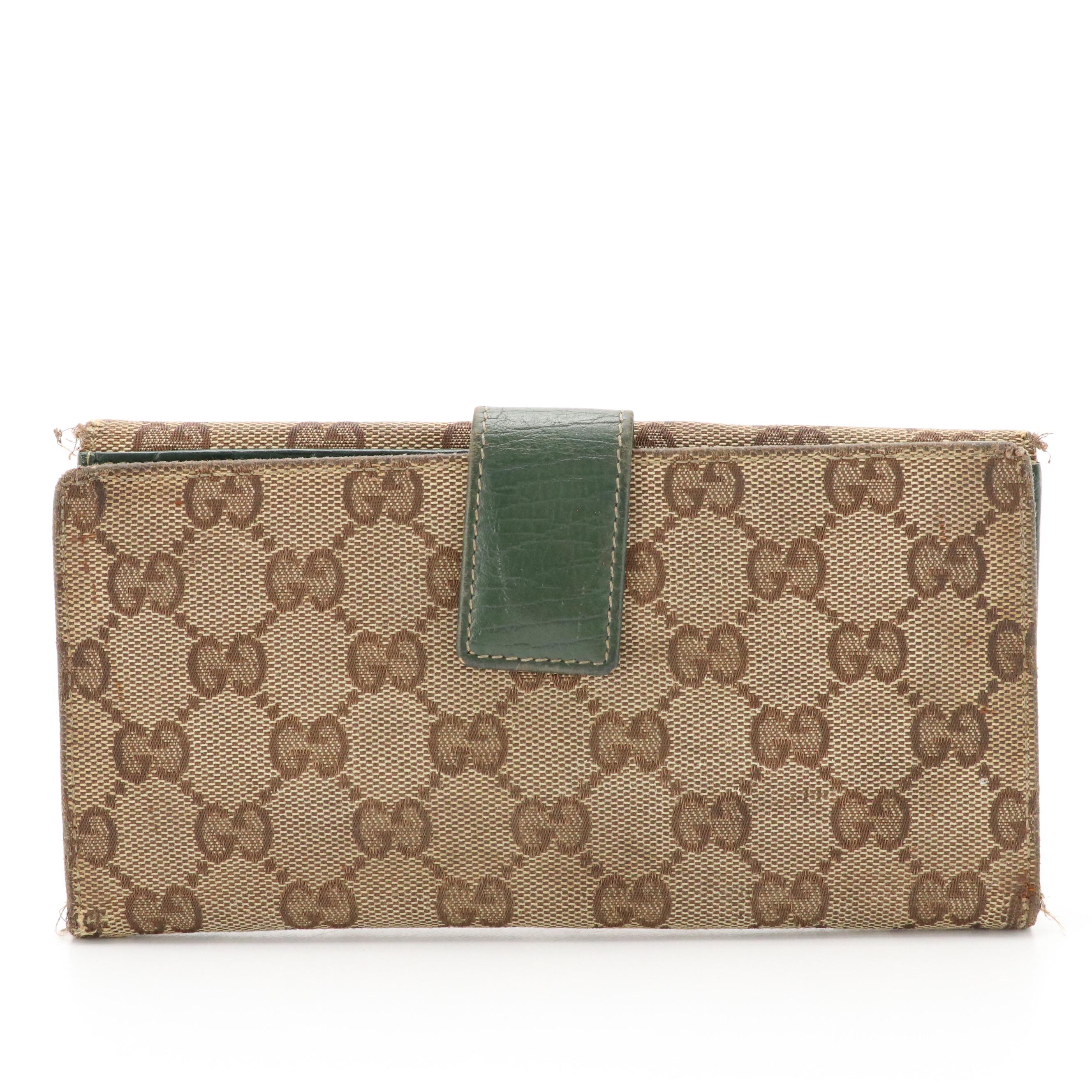 Gucci Hasler Horsebit Continental Wallet in Brown GG Canvas and Leather