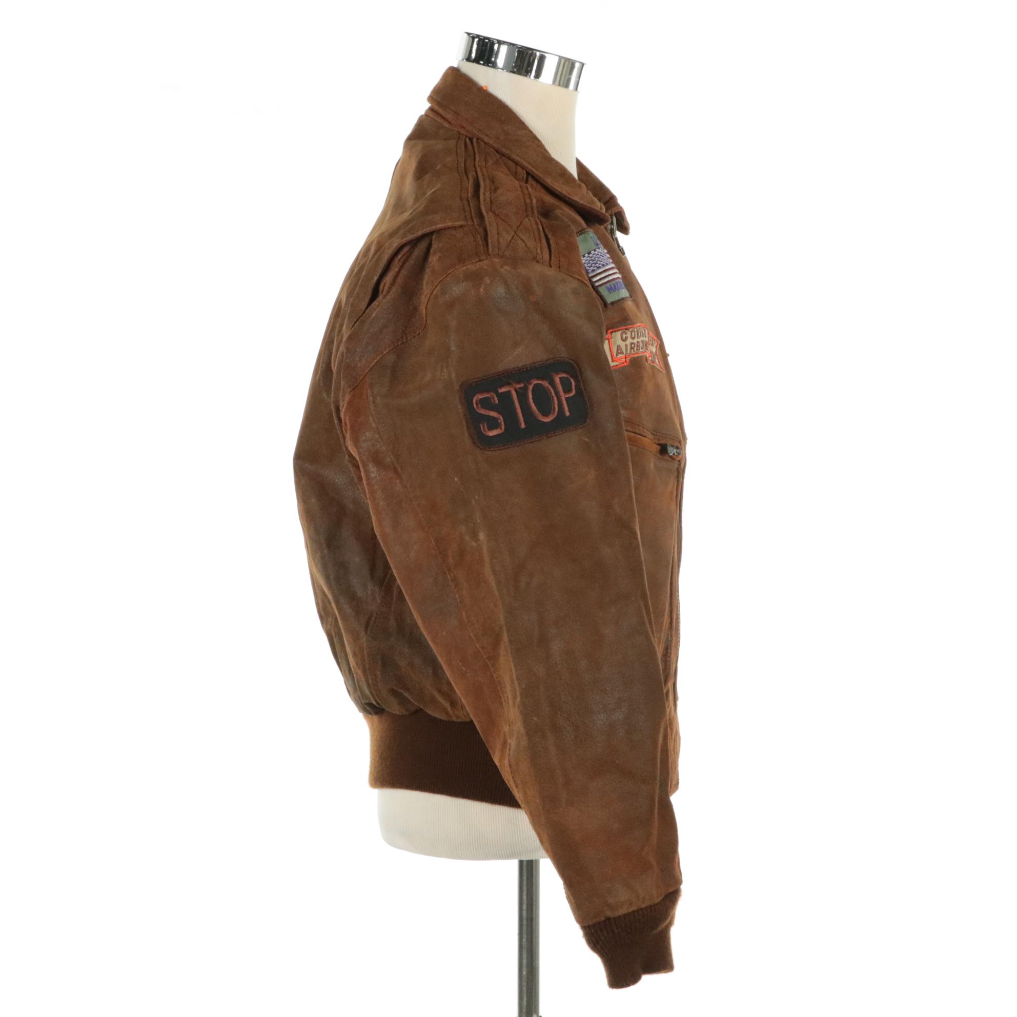 Men's Rage by Mirage Distressed Leather Bomber Style Patch Jacket