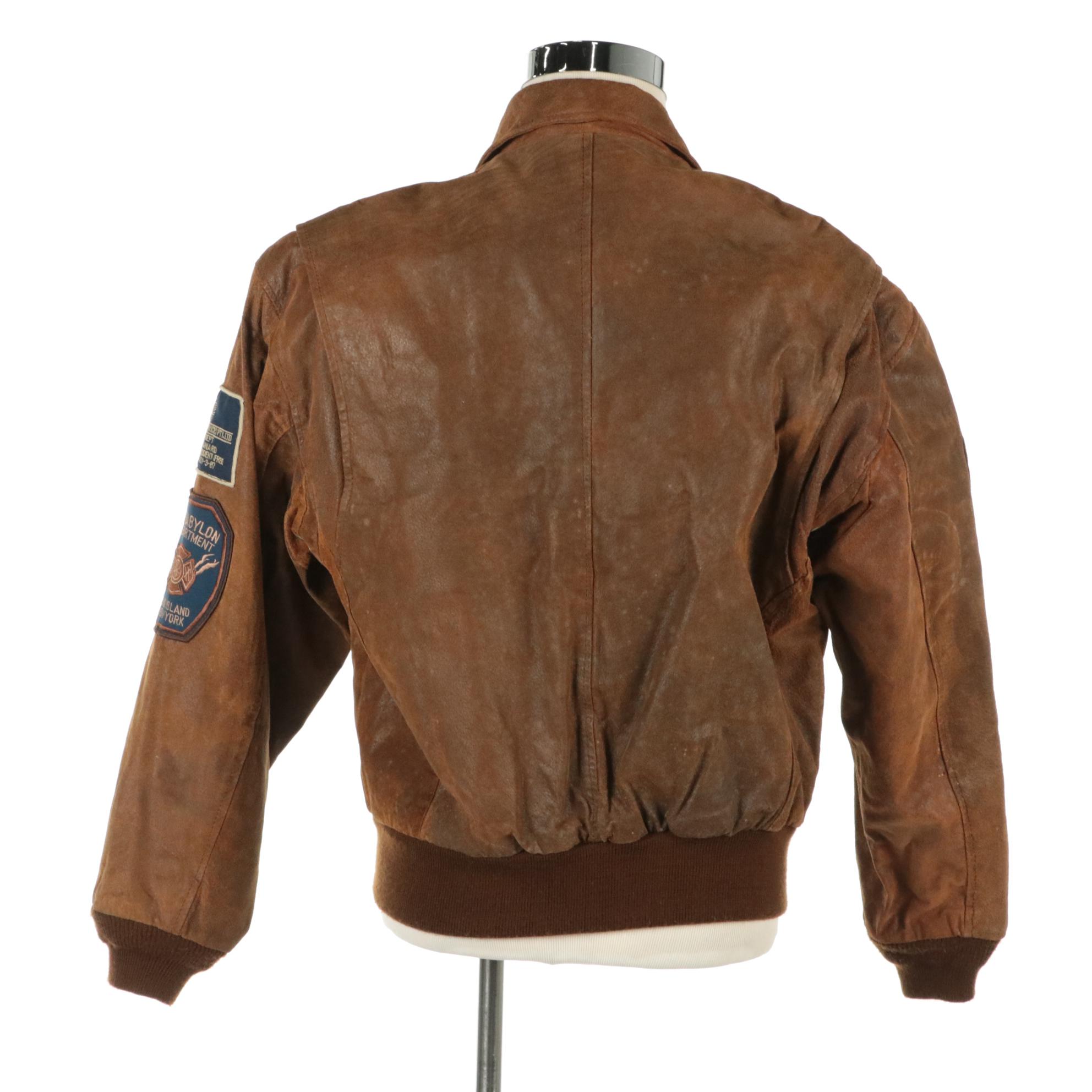 Men's Rage by Mirage Distressed Leather Bomber Style Patch Jacket