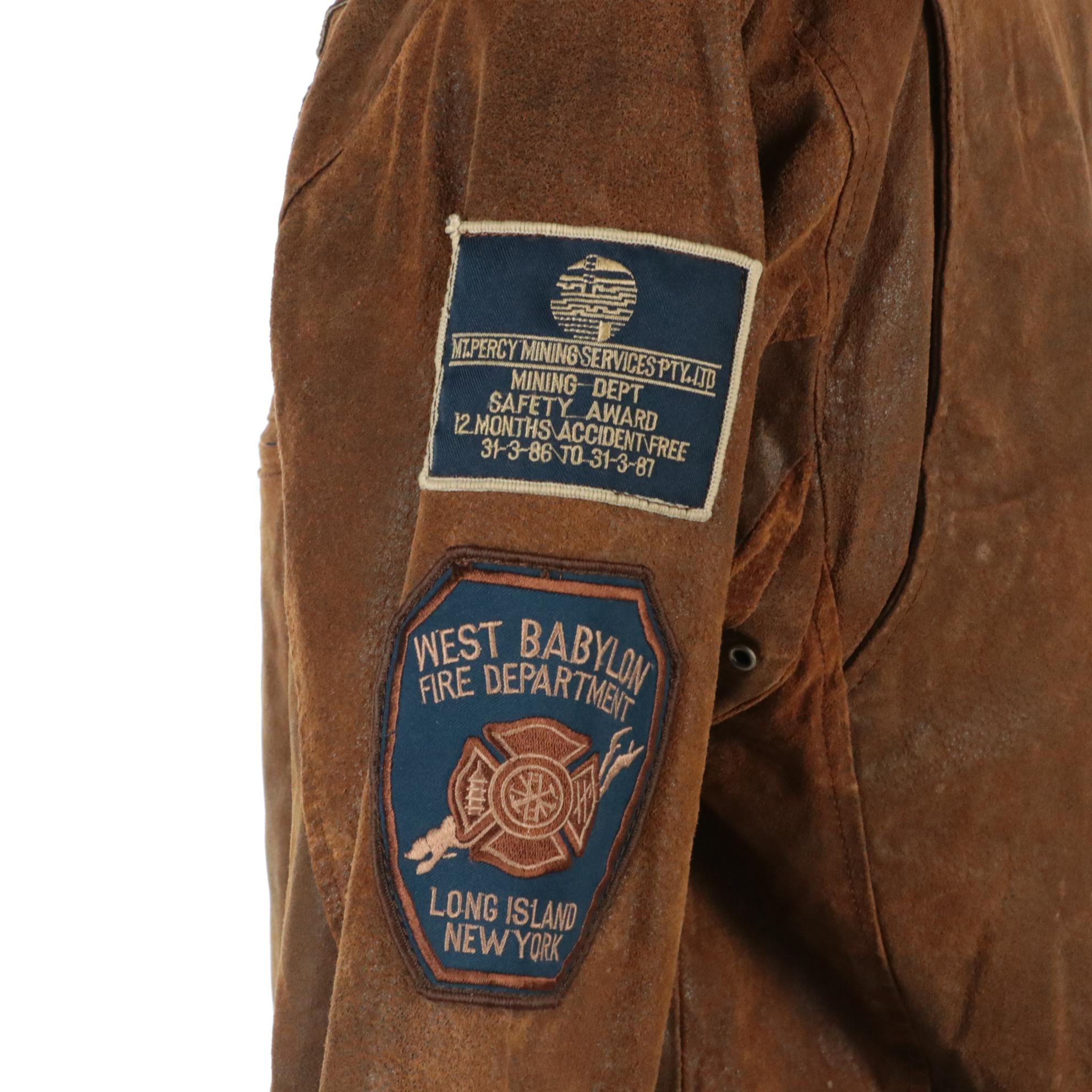 Men's Rage by Mirage Distressed Leather Bomber Style Patch Jacket