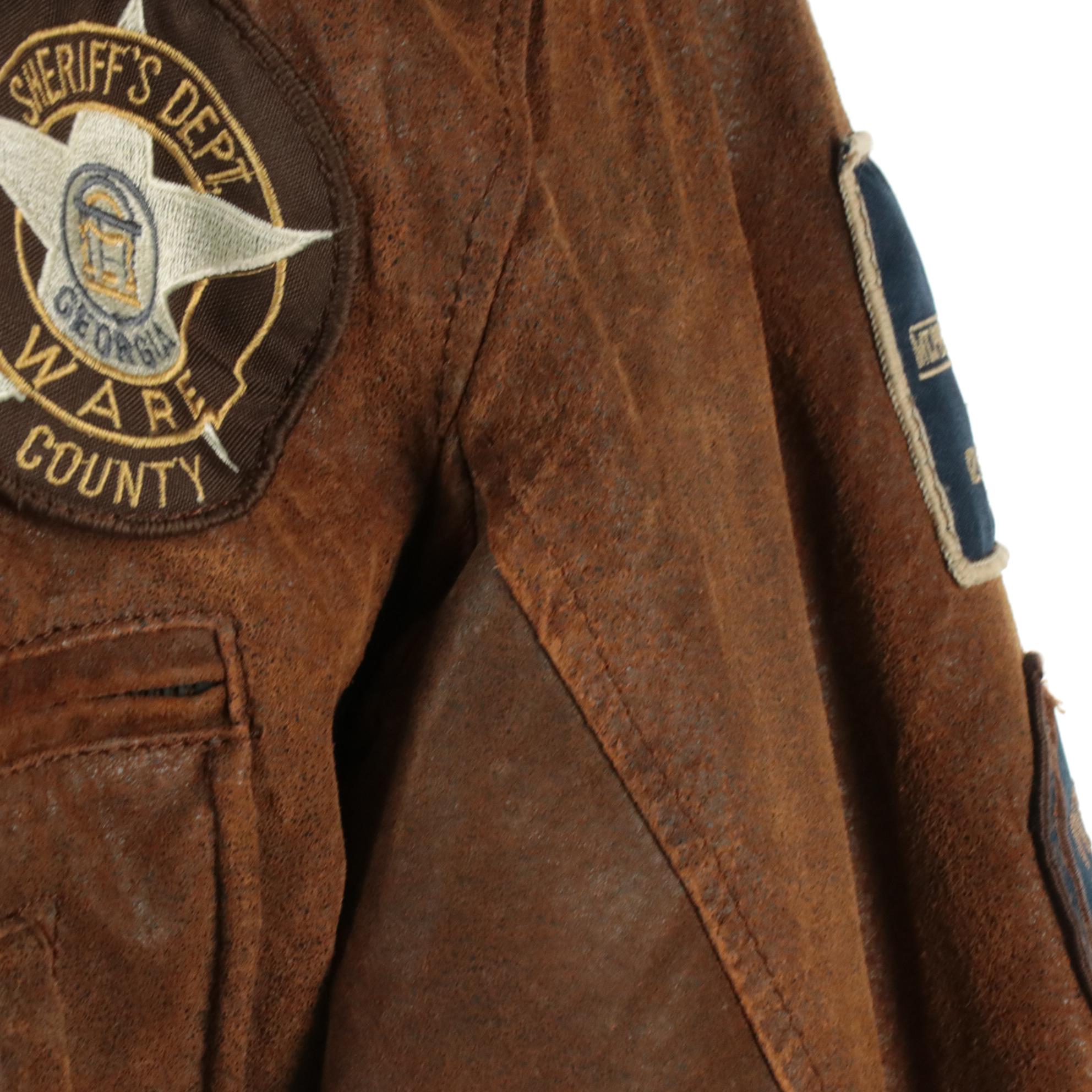 Men's Rage by Mirage Distressed Leather Bomber Style Patch Jacket