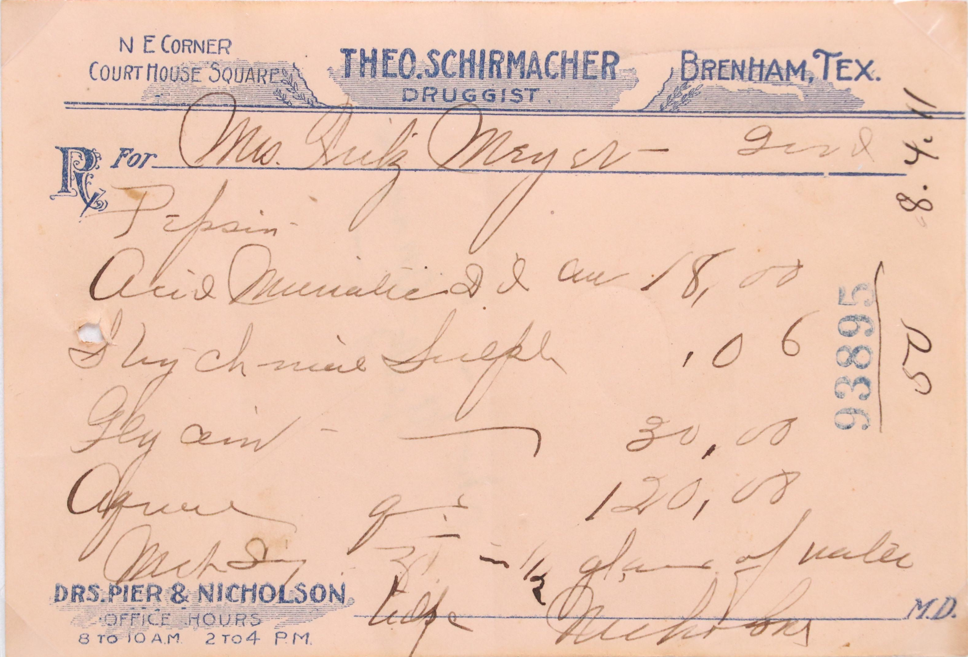 Prescription for Strychnine and Muriatric Acid, 1911