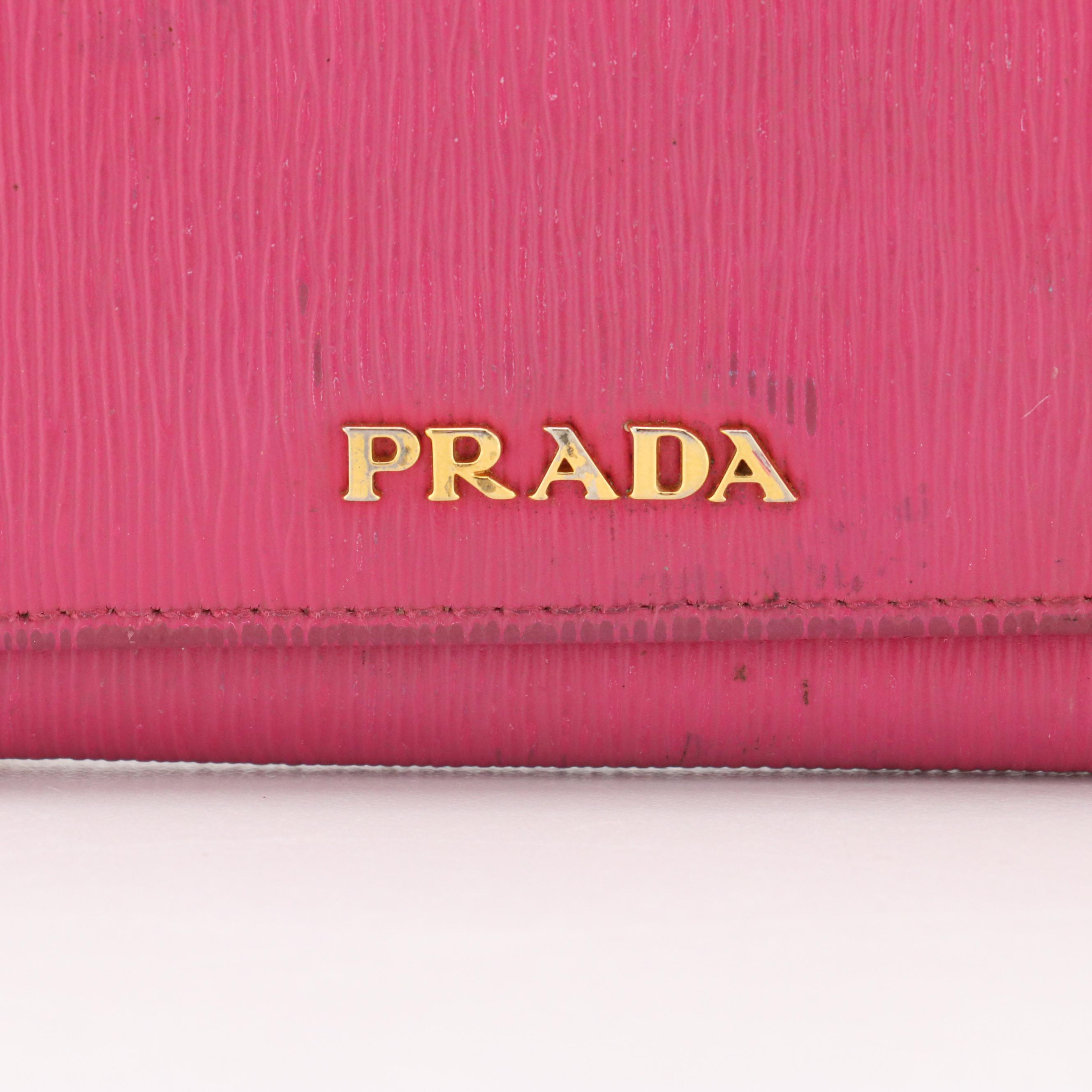 Prada Compact Wallet in Pink Textured Leather