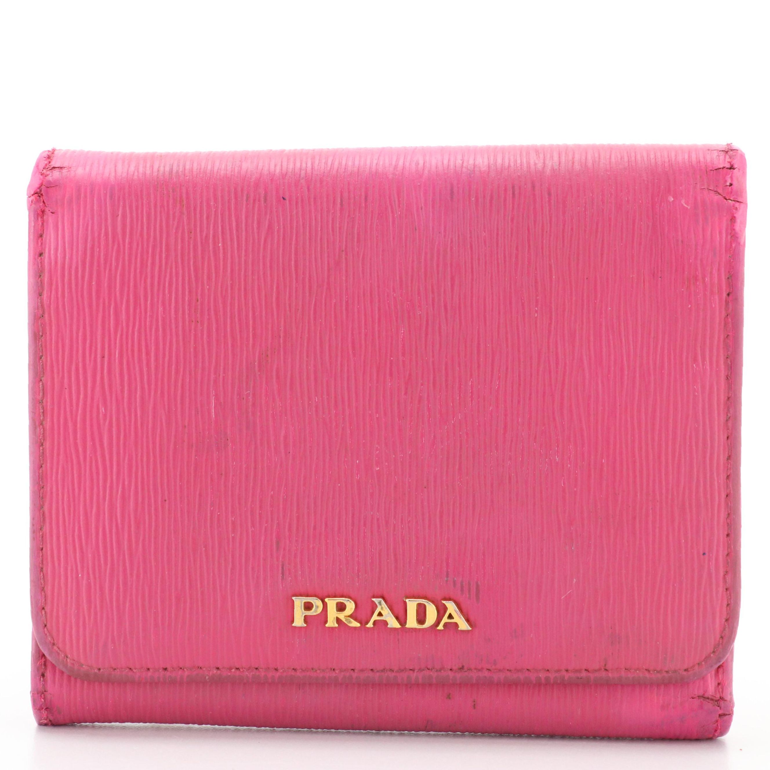 Prada Compact Wallet in Pink Textured Leather