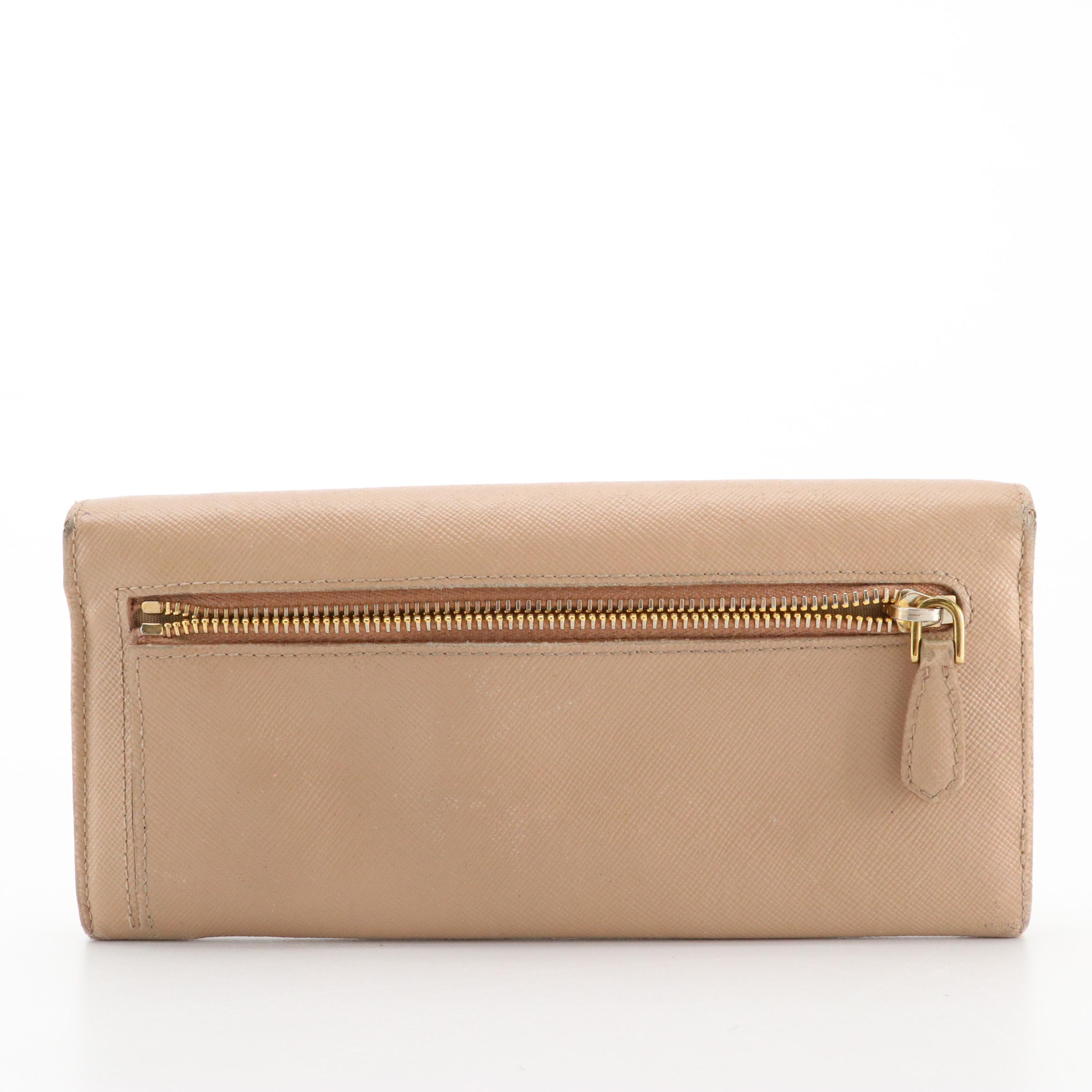 Prada Bow Continental Wallet in Taupe Saffiano Leather