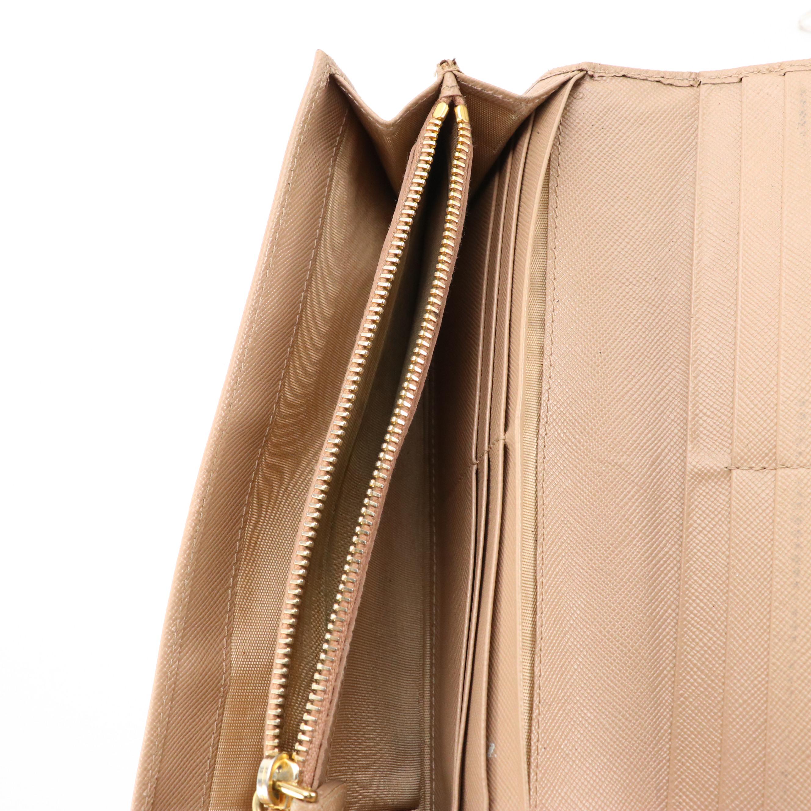 Prada Bow Continental Wallet in Taupe Saffiano Leather