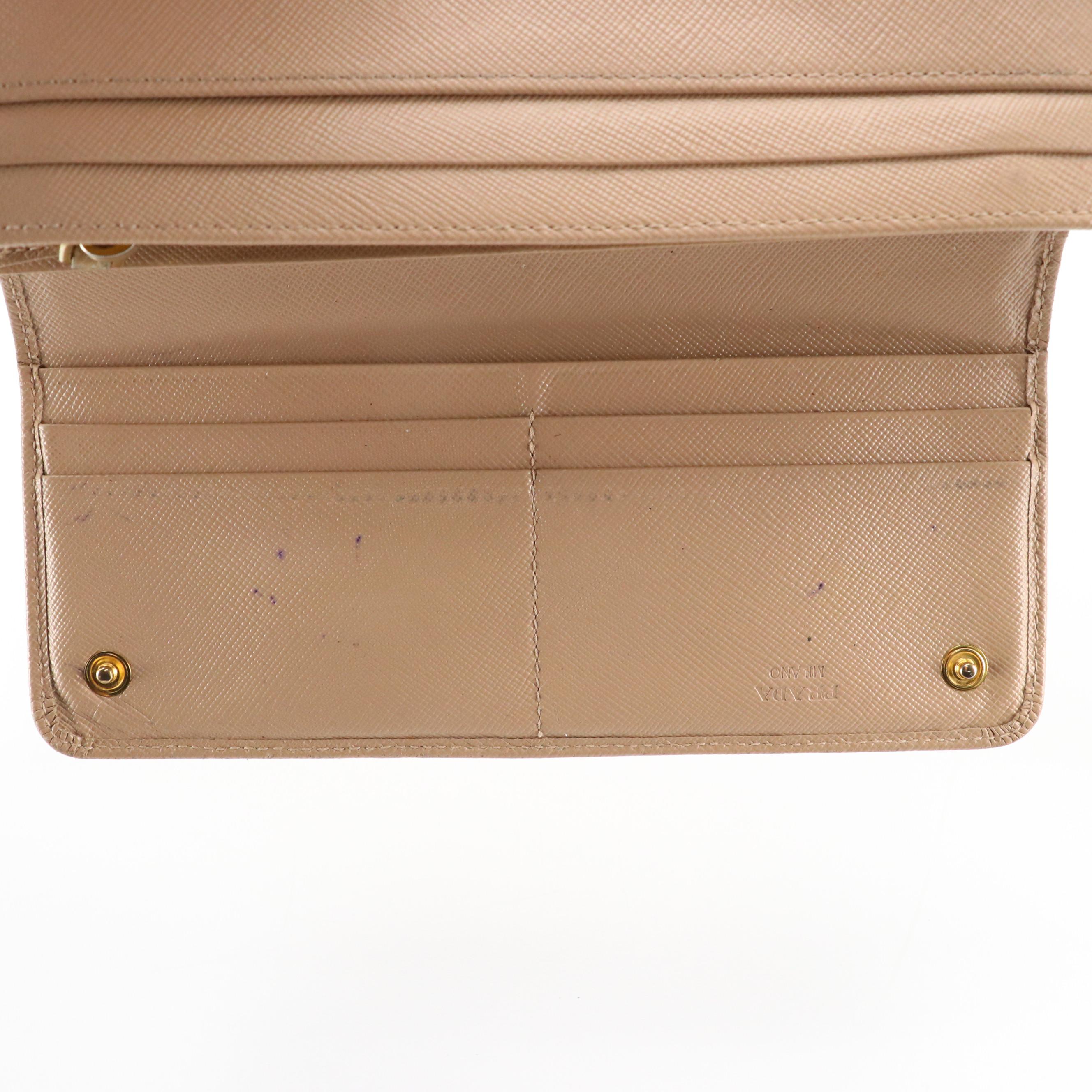 Prada Bow Continental Wallet in Taupe Saffiano Leather