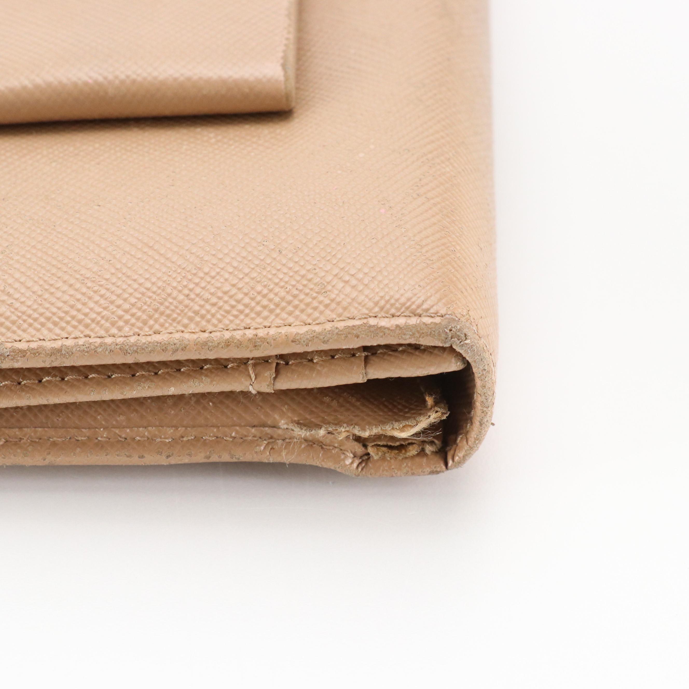 Prada Bow Continental Wallet in Taupe Saffiano Leather