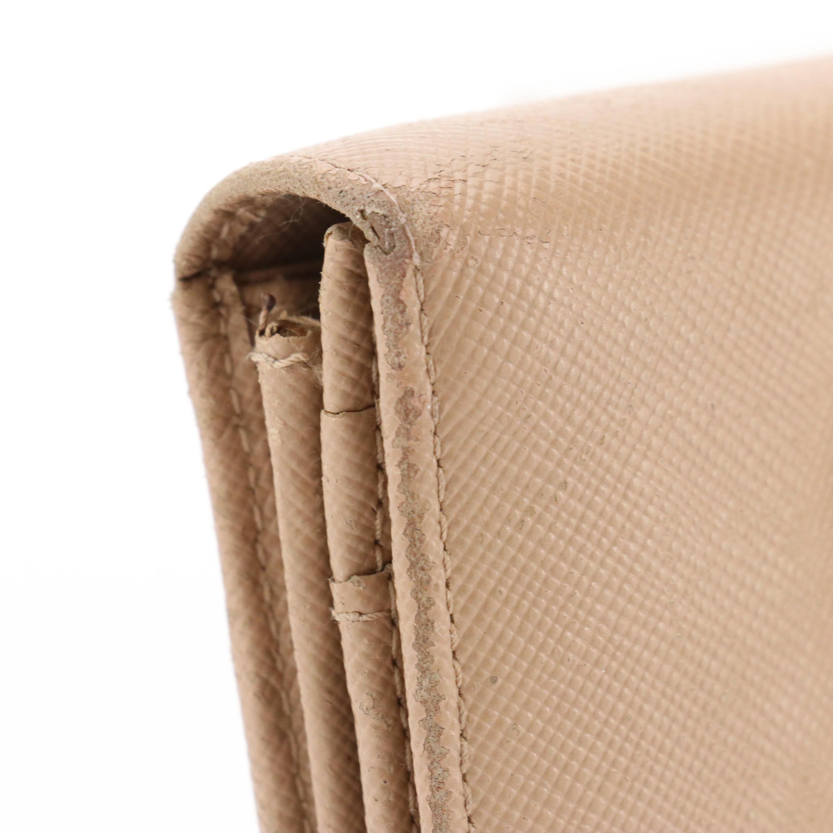 Prada Bow Continental Wallet in Taupe Saffiano Leather