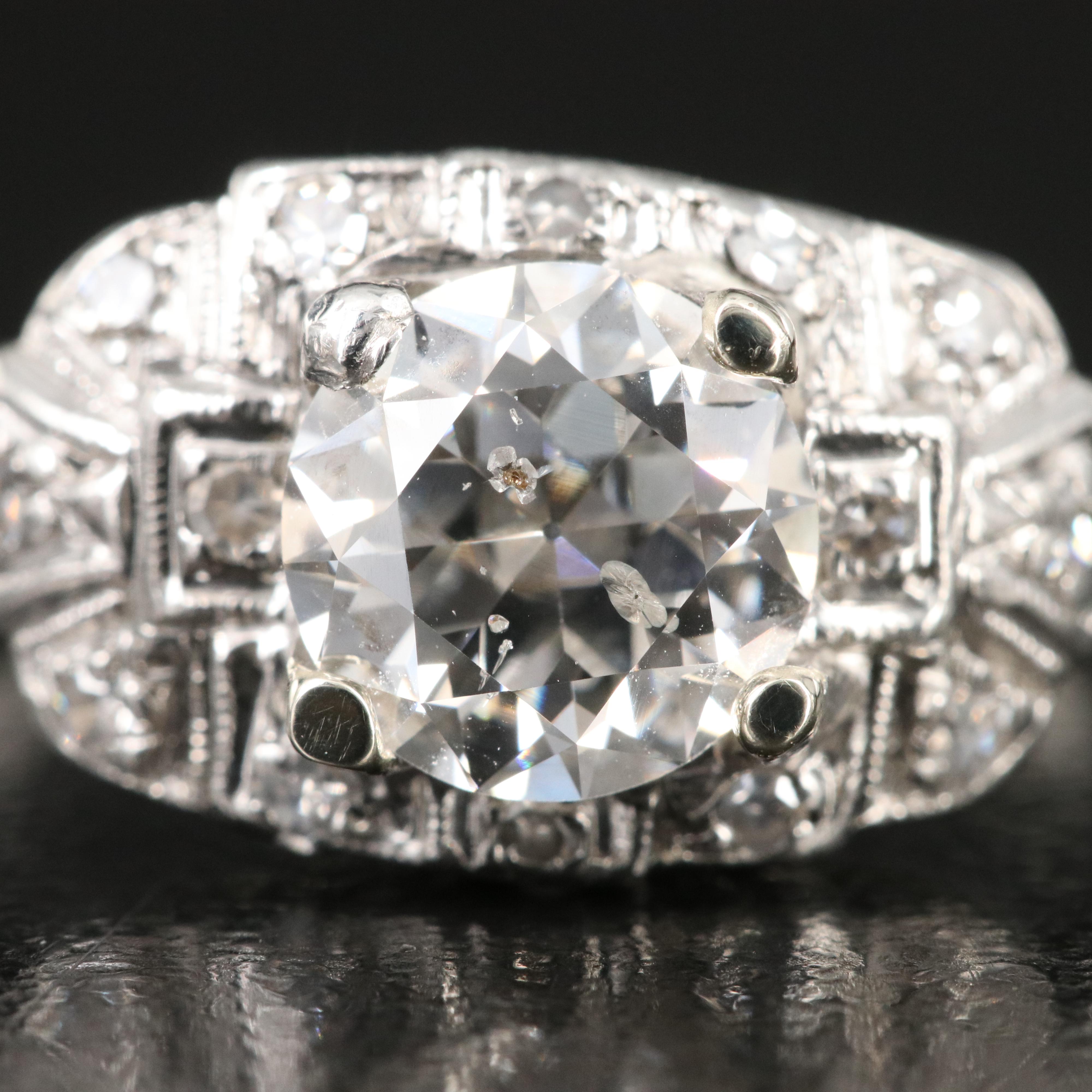 Vintage Platinum 1.46 CTW Diamond Ring with GIA Report
