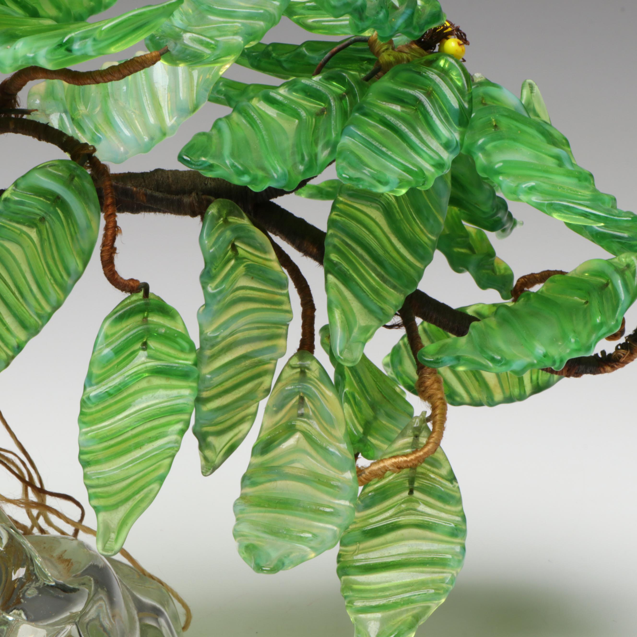 Art Deco Style Green Glass and Wire Bonsai Tree Sculpture, Early to Mid-20th C.