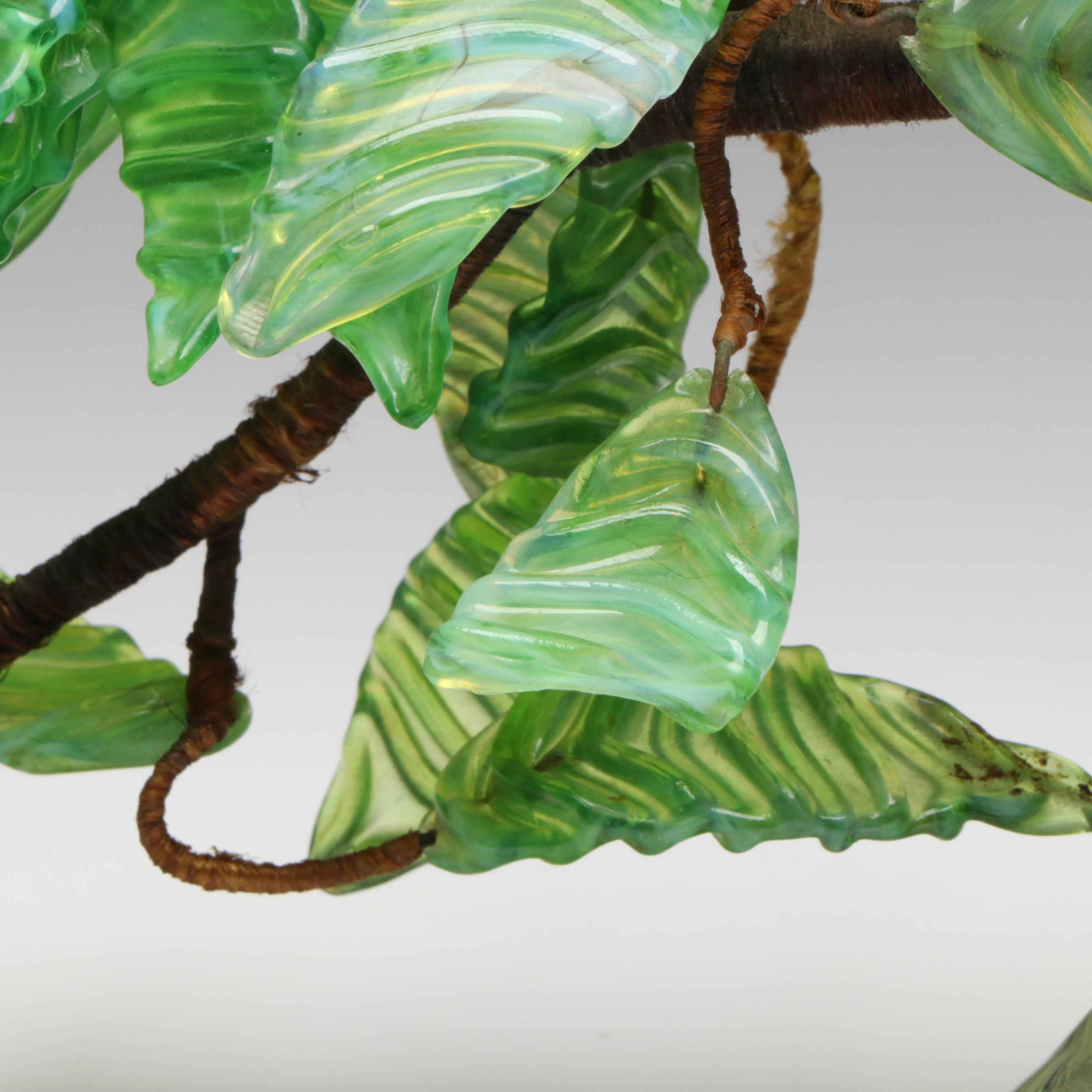 Art Deco Style Green Glass and Wire Bonsai Tree Sculpture, Early to Mid-20th C.