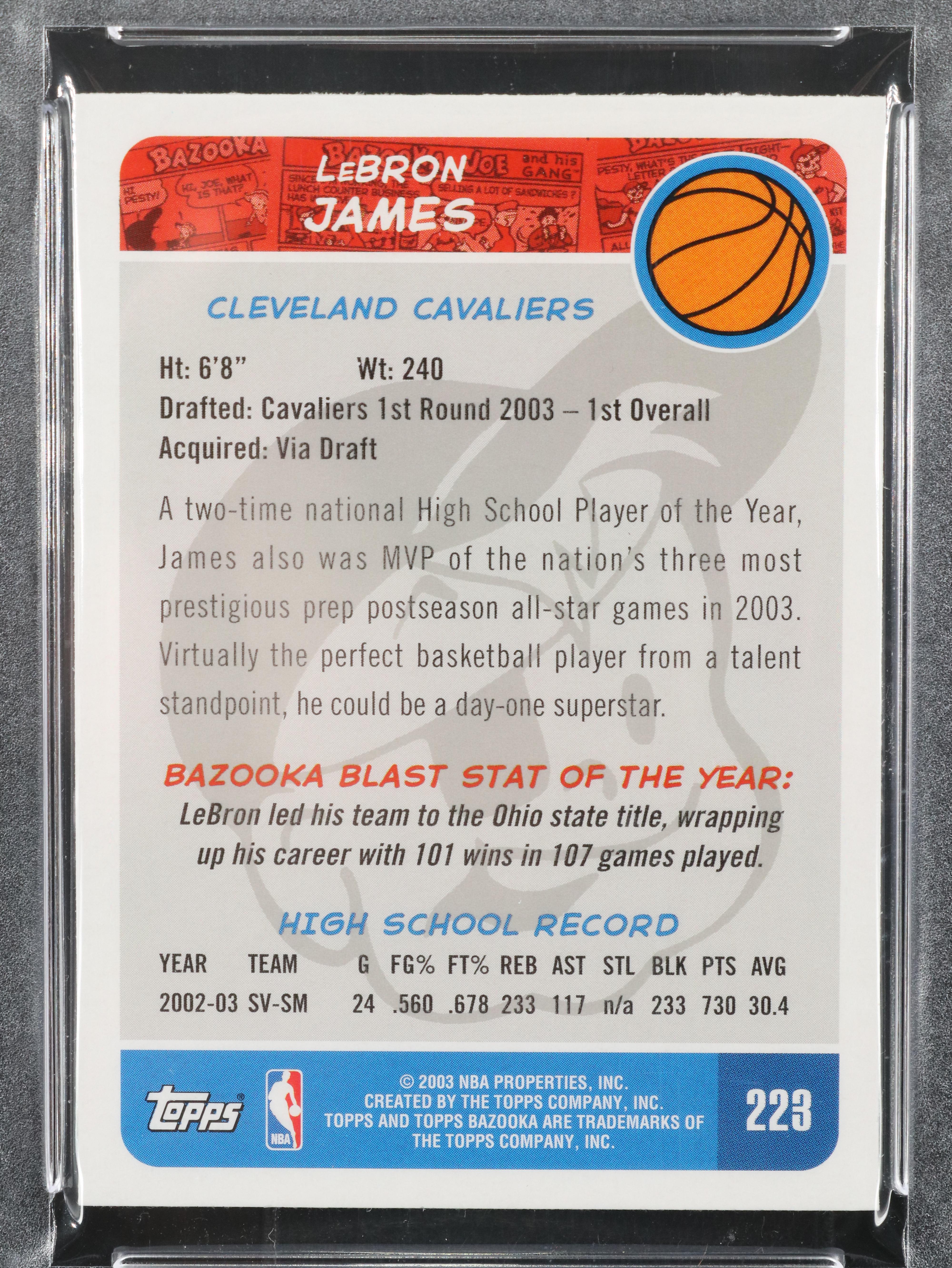2003 Bazooka LeBron James Mini Rookie Basketball Card Graded PSA 9