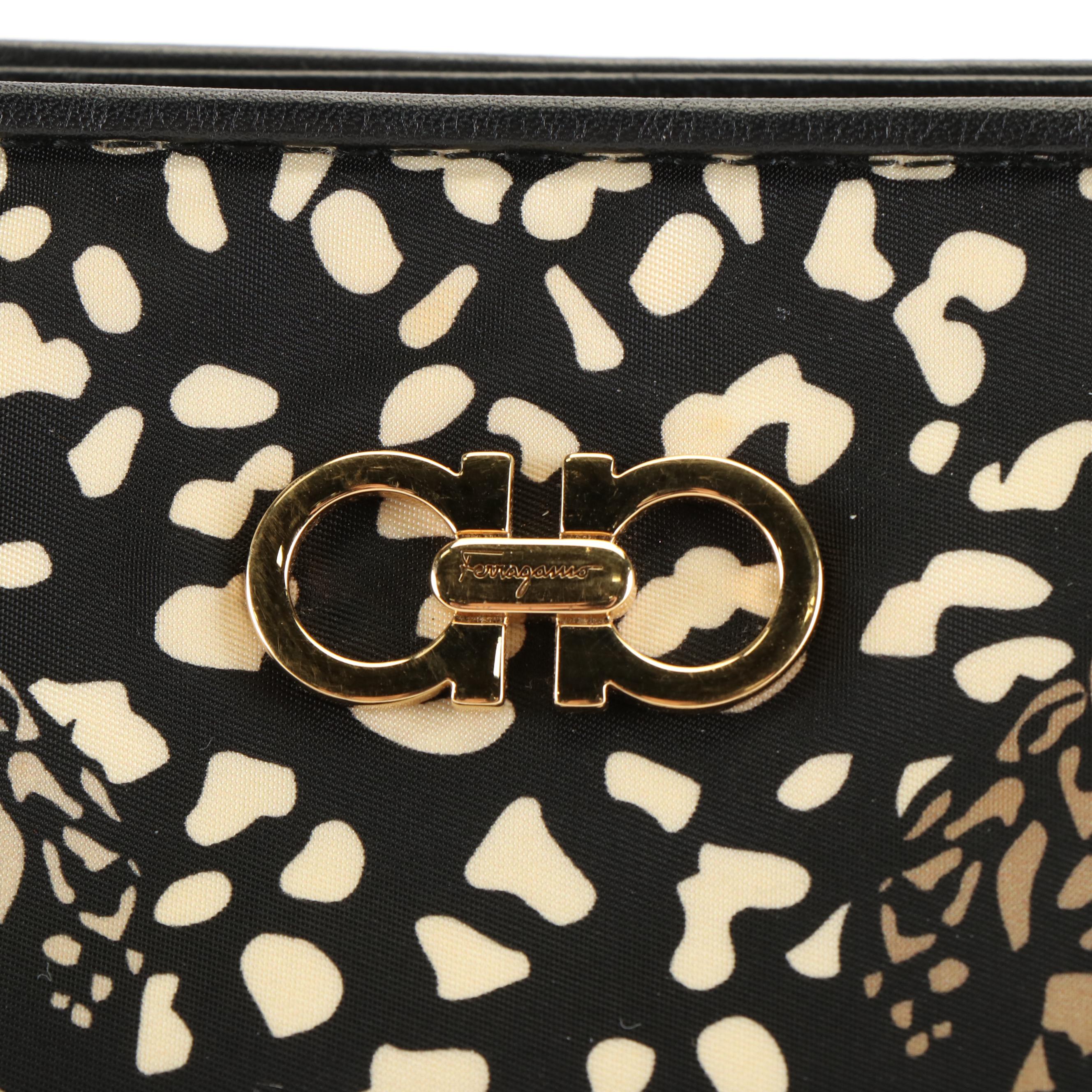 Salvatore Ferragamo Gancini Leopard Print Tote Bag in Nylon and Leather