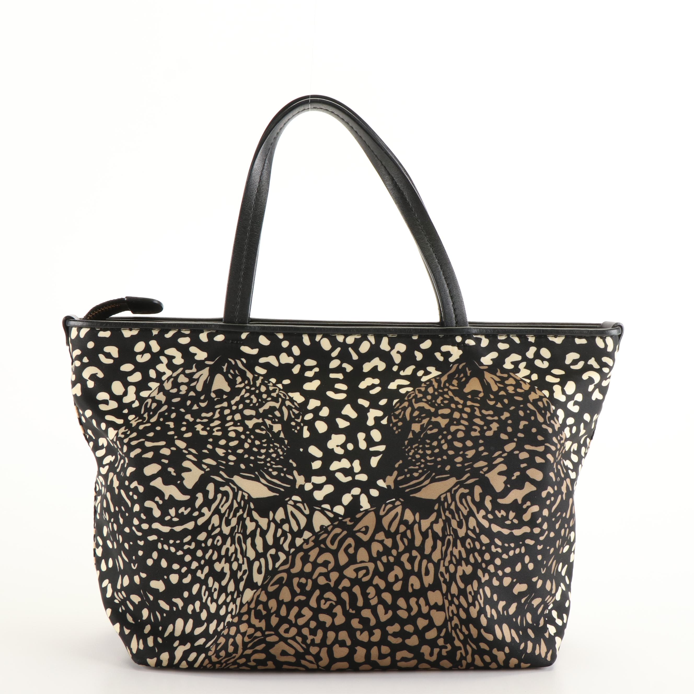 Salvatore Ferragamo Gancini Leopard Print Tote Bag in Nylon and Leather