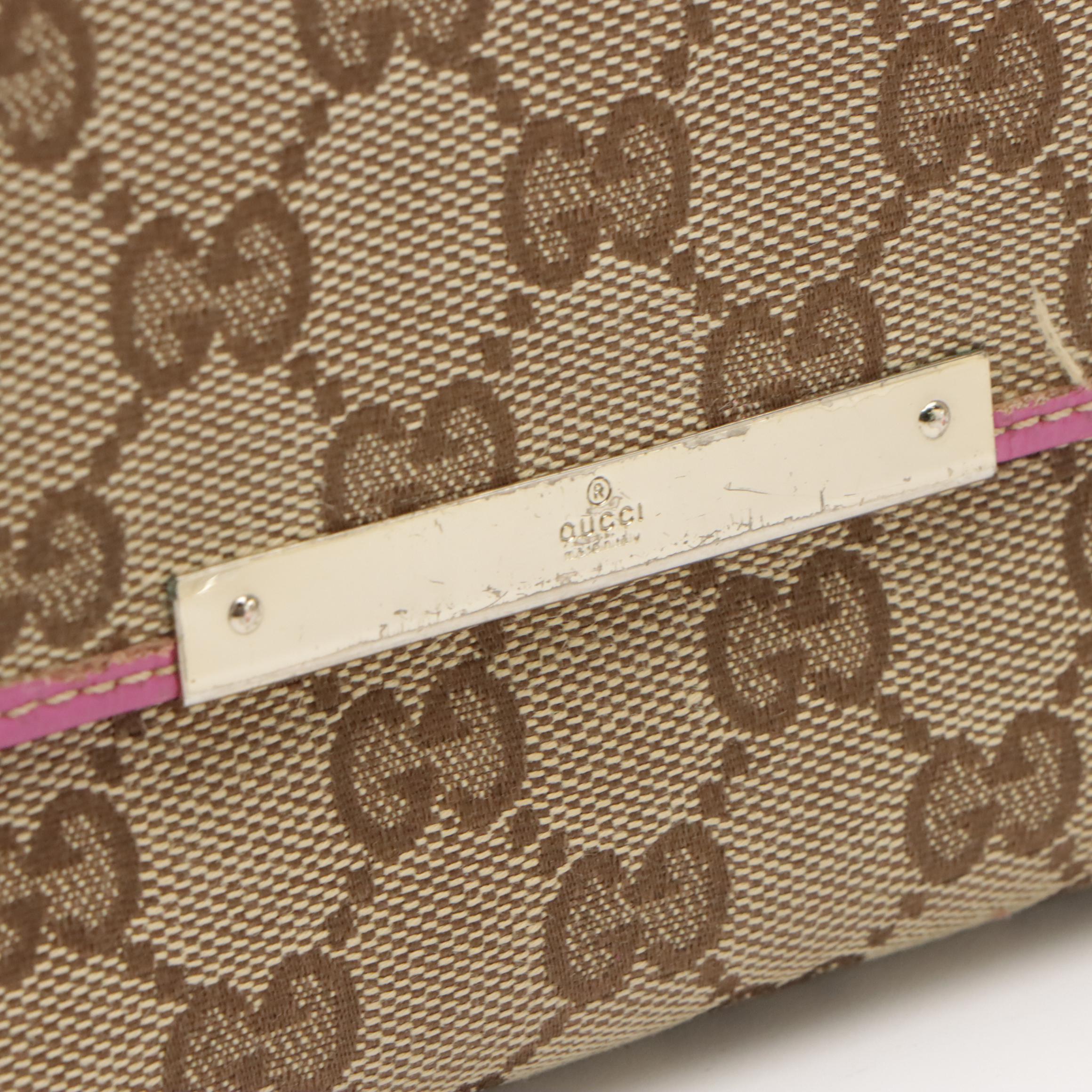 Gucci Continental Wallet in Brown Monogram Canvas and Pink Leather Trim