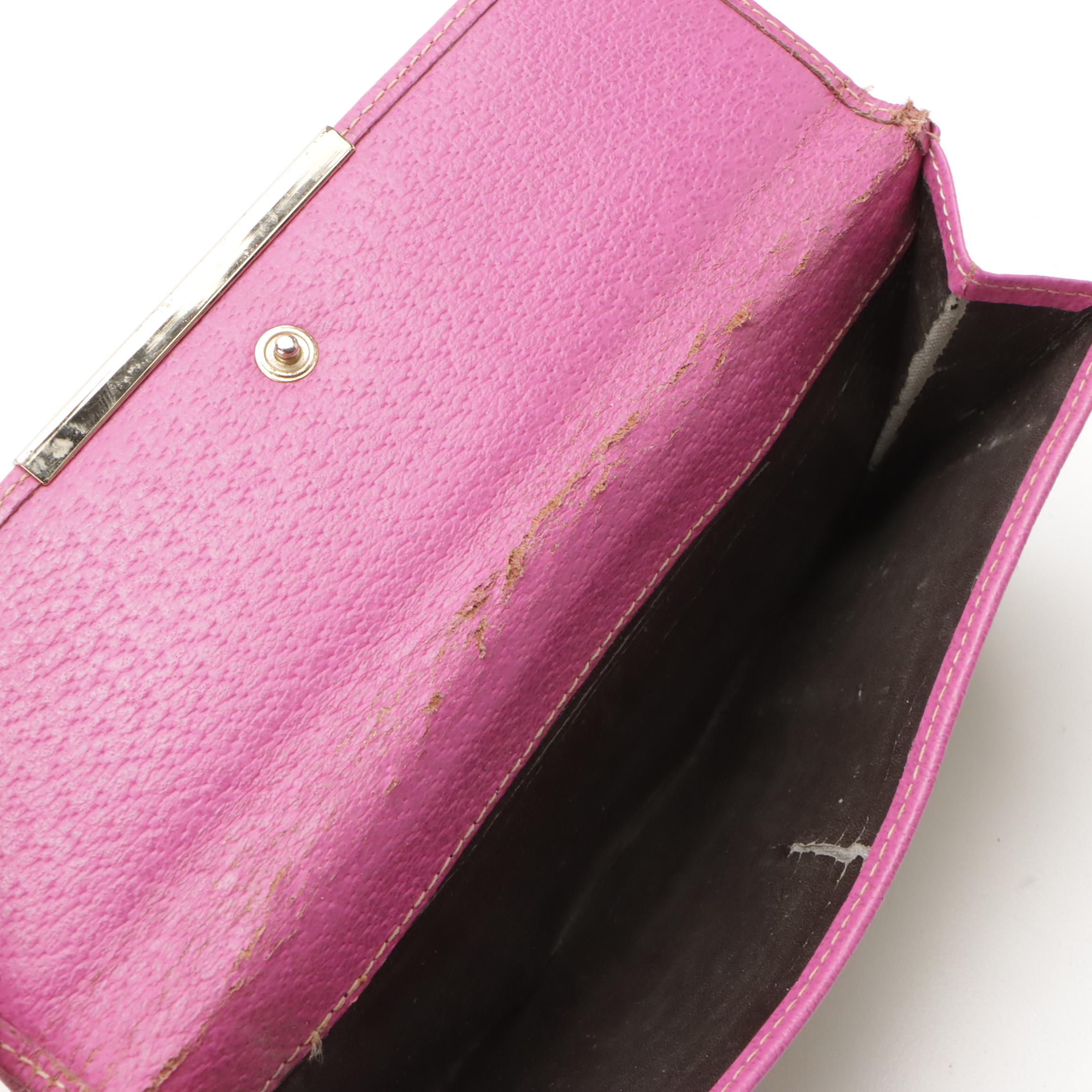 Gucci Continental Wallet in Brown Monogram Canvas and Pink Leather Trim