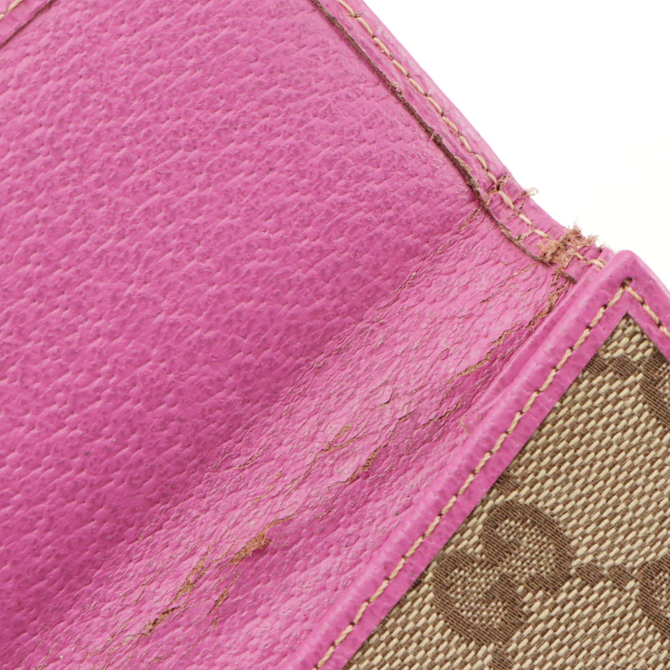 Gucci Continental Wallet in Brown Monogram Canvas and Pink Leather Trim